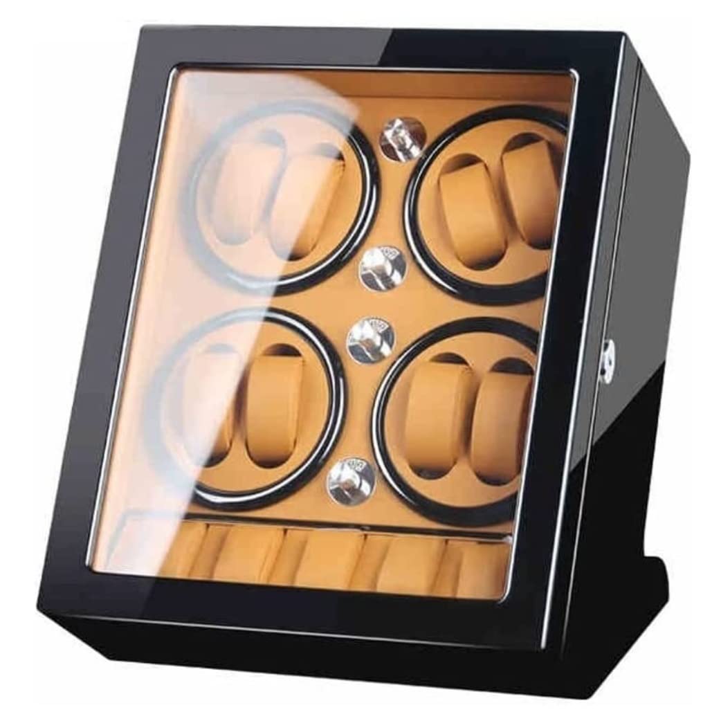 HVMBEUGOS Watch Box Watch Winder Piano Finish Exterior And Soft Flexible Watch Pillows Automatic Watch Winder Box Watch Organizer Watch Storage (A)