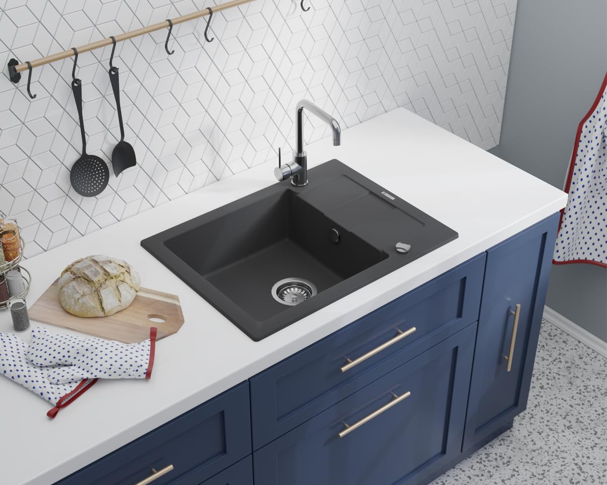 GRANMASTER Sifón automático de 1 cámara con rebosadero, desagüe para fregadero, fabricado en Italia, conexión en la parte inferior: cesta colador de 1 1/2", válvula excéntrica, 30 x 25 x 35 cm