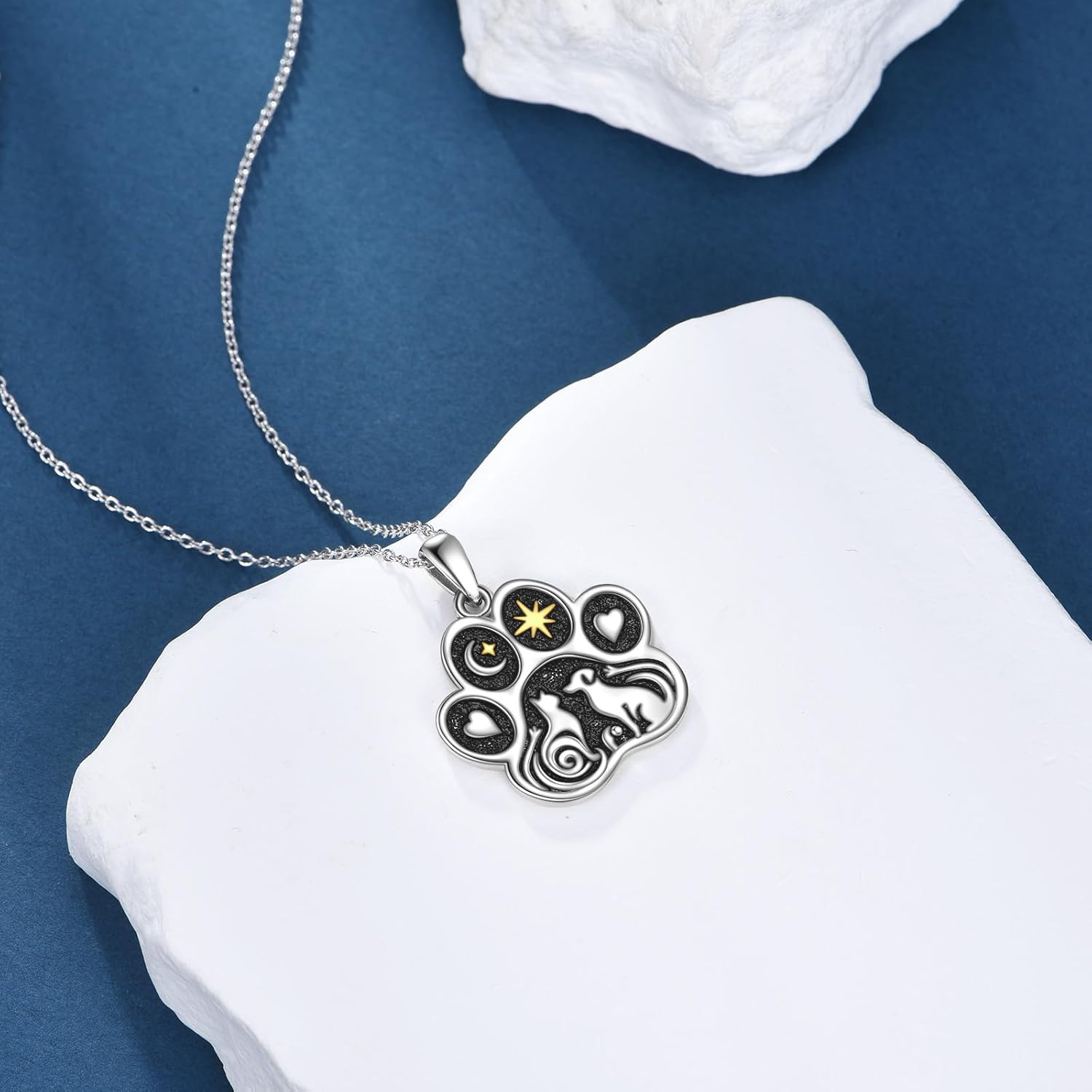 925 Sterling Silver Dog Cat Paw Print Necklace Puppy Pet Pendant Necklaces Animal Jewelry Gift for Women Cat Dog Lovers, 18"+2" - Image 4