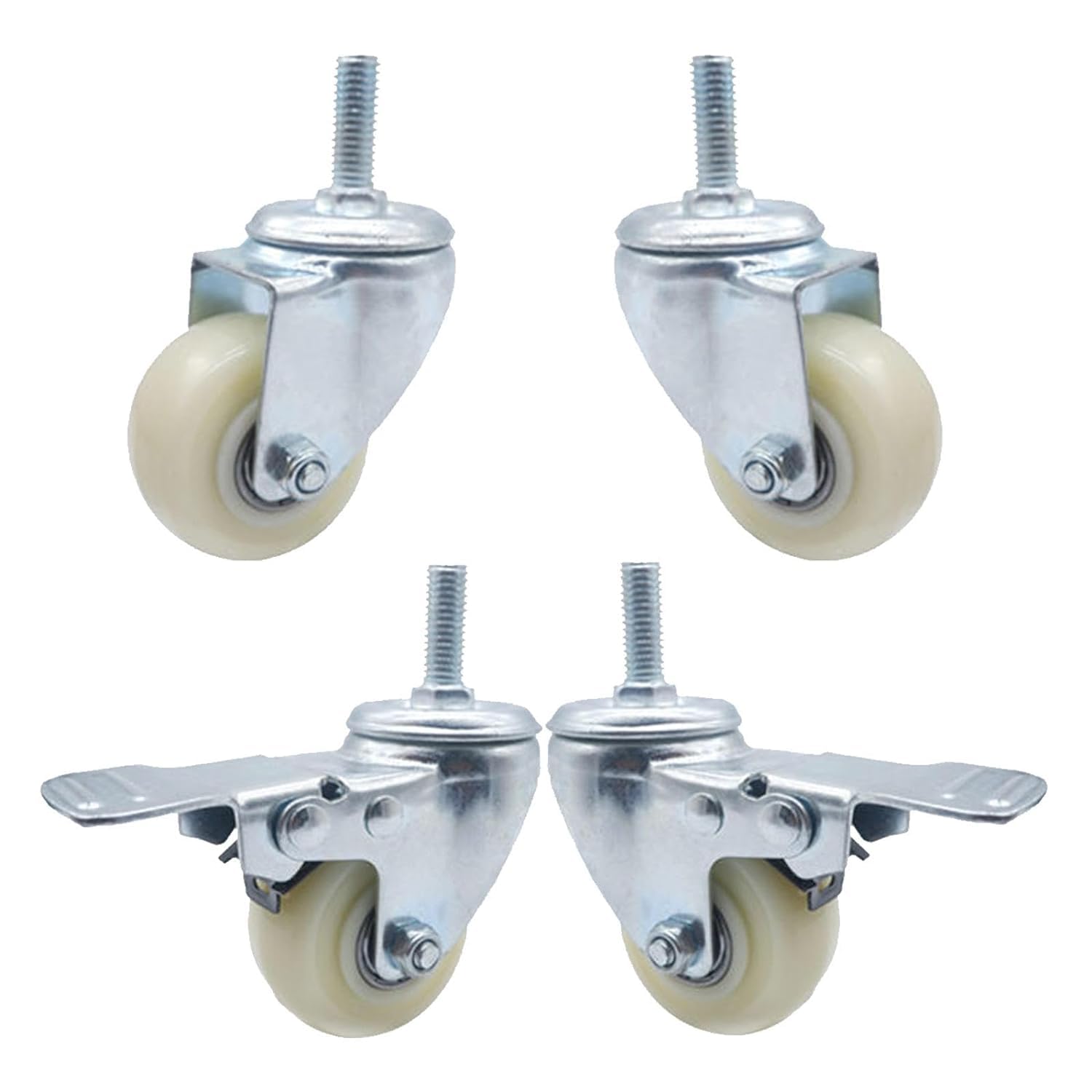 Roulettes pivotantes en nylon avec frein 50 mm M12 lot de 4 pour support meuble et établi