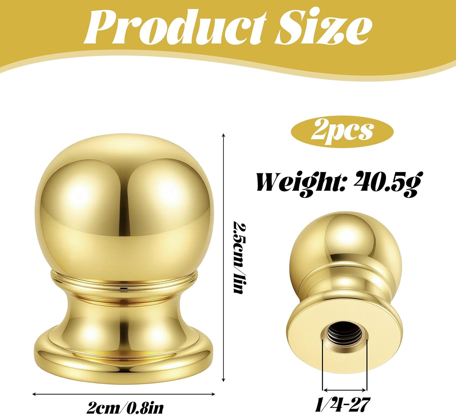 2Pcs Brass Lamp Finials, Quality Solid Brass Finial for Lamp Shade Holder Harp, Antique Brass' Lamps Finials Decorative for Table Lamp', Floor Lamps(Gold)
