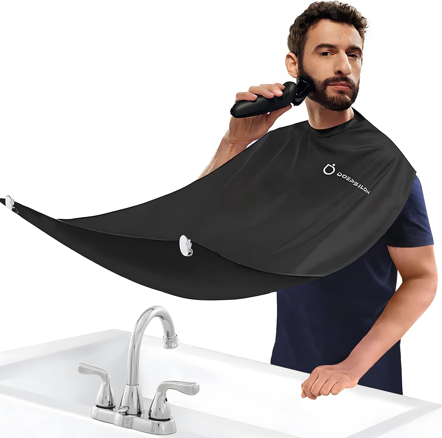 Beard Bib Apron, Beard Hair Catcher for Sink with Reinforced Suction Cups, Non-Stick Beard Trimming Catcher, Gifts for Men, Anniversary Birthday Gifts for Him, Beard Accessories for Men, Black