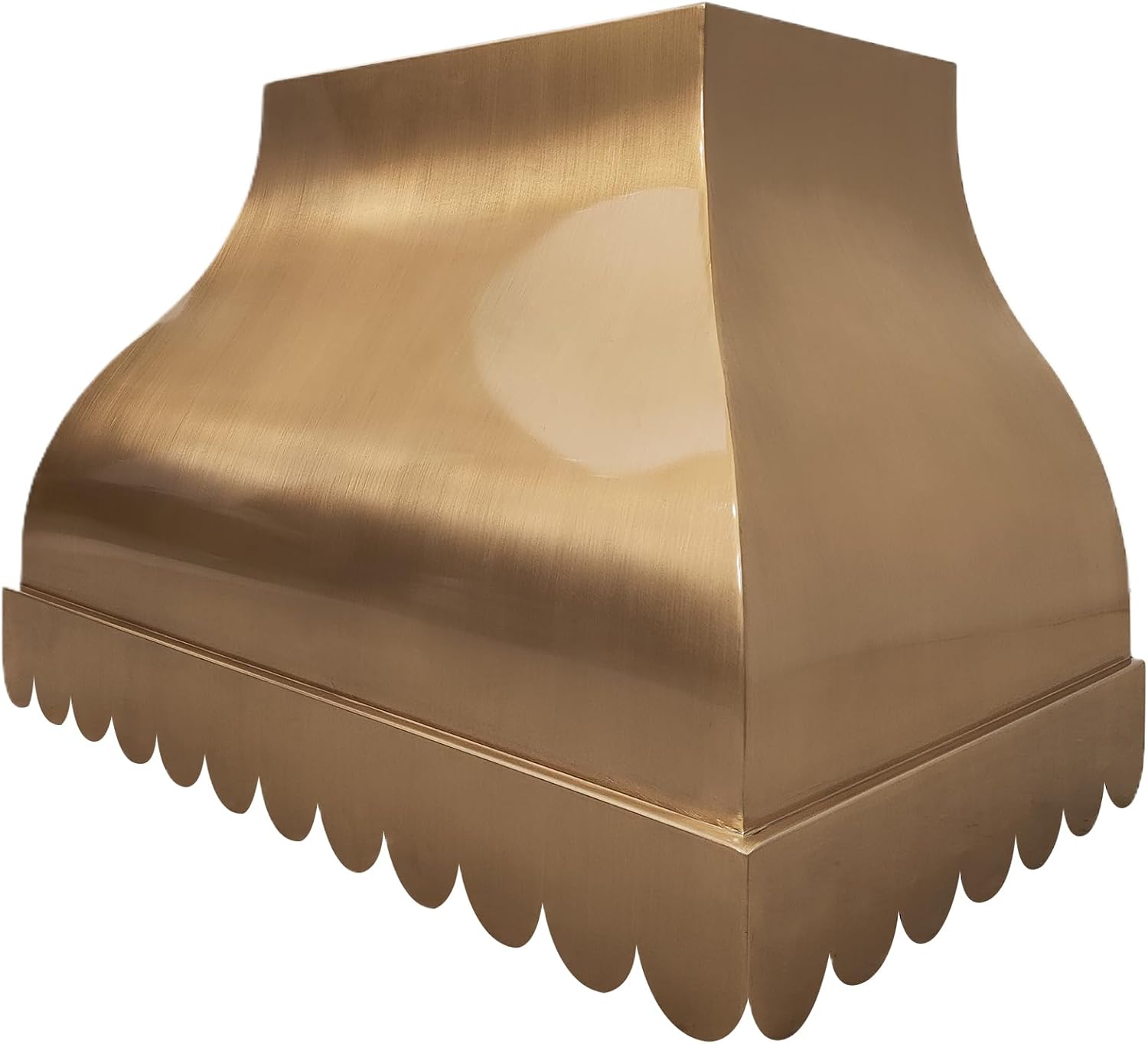 Scalloped Brass Range Hood Wall Mount 30'' W, 27'' H, 21'' D, CT Copper Tailor Custom Handmade Metal Kitchen Vent Hood, with 4-Speed Exhaust Fan & LED Light,BSRH-1-S02