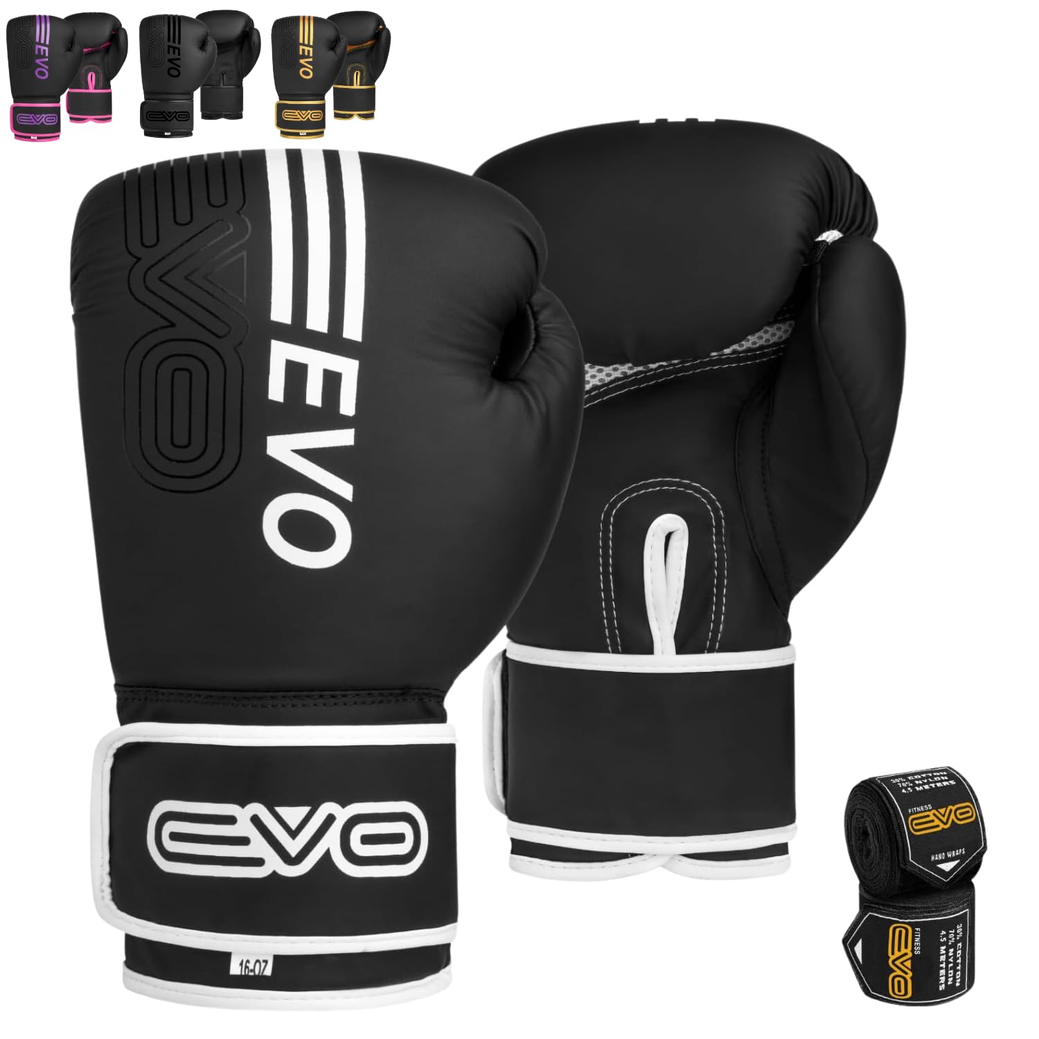 EVO Fitness Boxhandschuhe Männer Damen MMA Muay Thai Kampfsport Kickboxen Sparring Training Kämpfen Boxing Gloves Martial Arts Boxen Handschuhe Boxsack Rosa Handbandagen (Weiß, 10 OZ)