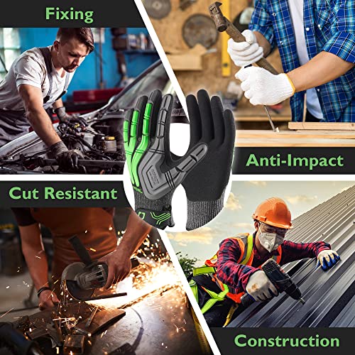 Cooljob A4 Heavy Duty Impact And Cut Resistant Work Gloves For Men, High-Vis Tpr Protector, Flexible Touchscreen Mechanic Gloves With Sandy Nitrile Coating, 1 Pair, Medium #TOP6