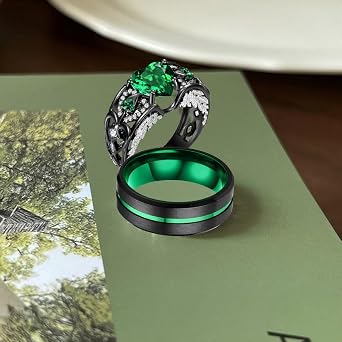 Matching Wedding Rings for Couples Set Promise Rings for Him and Her Customizable Emerald Green Engagement Rings for Women Men Wedding Ring Tungsten Engraved Valentine's Day Jewelery Gift