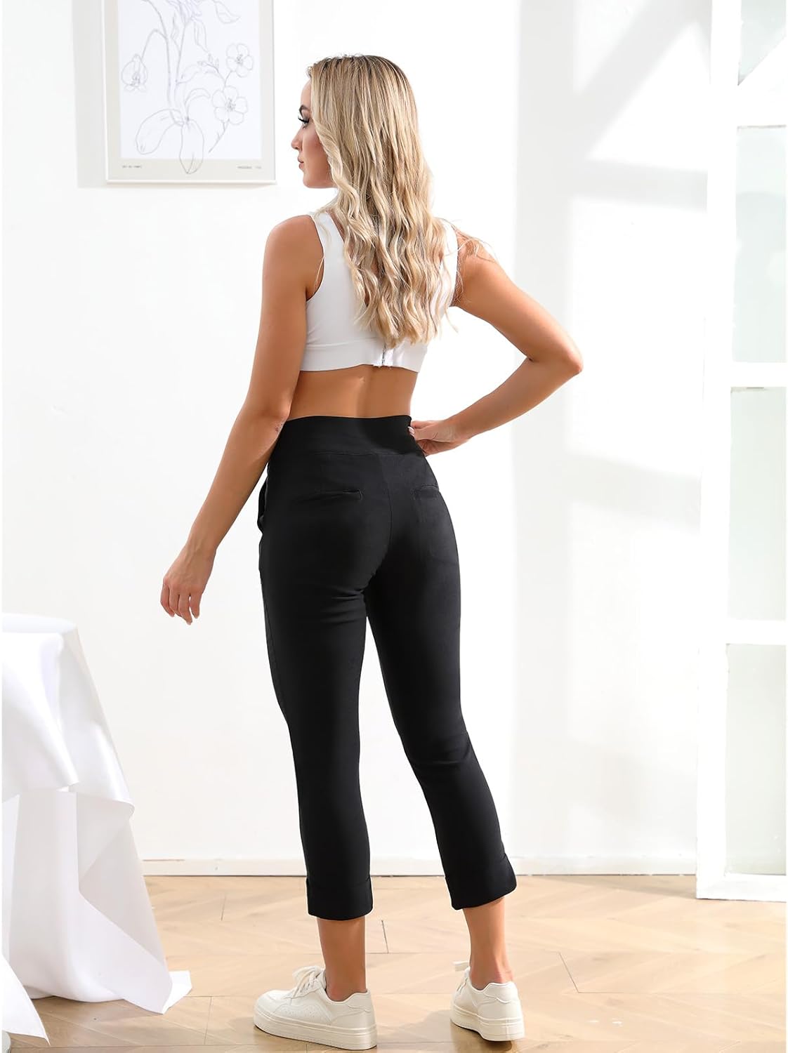 JAMfit Women's Pull-On Capri Pants Stretch High Waist Dressy Casual Cropped Pants with Pockets - Image 4