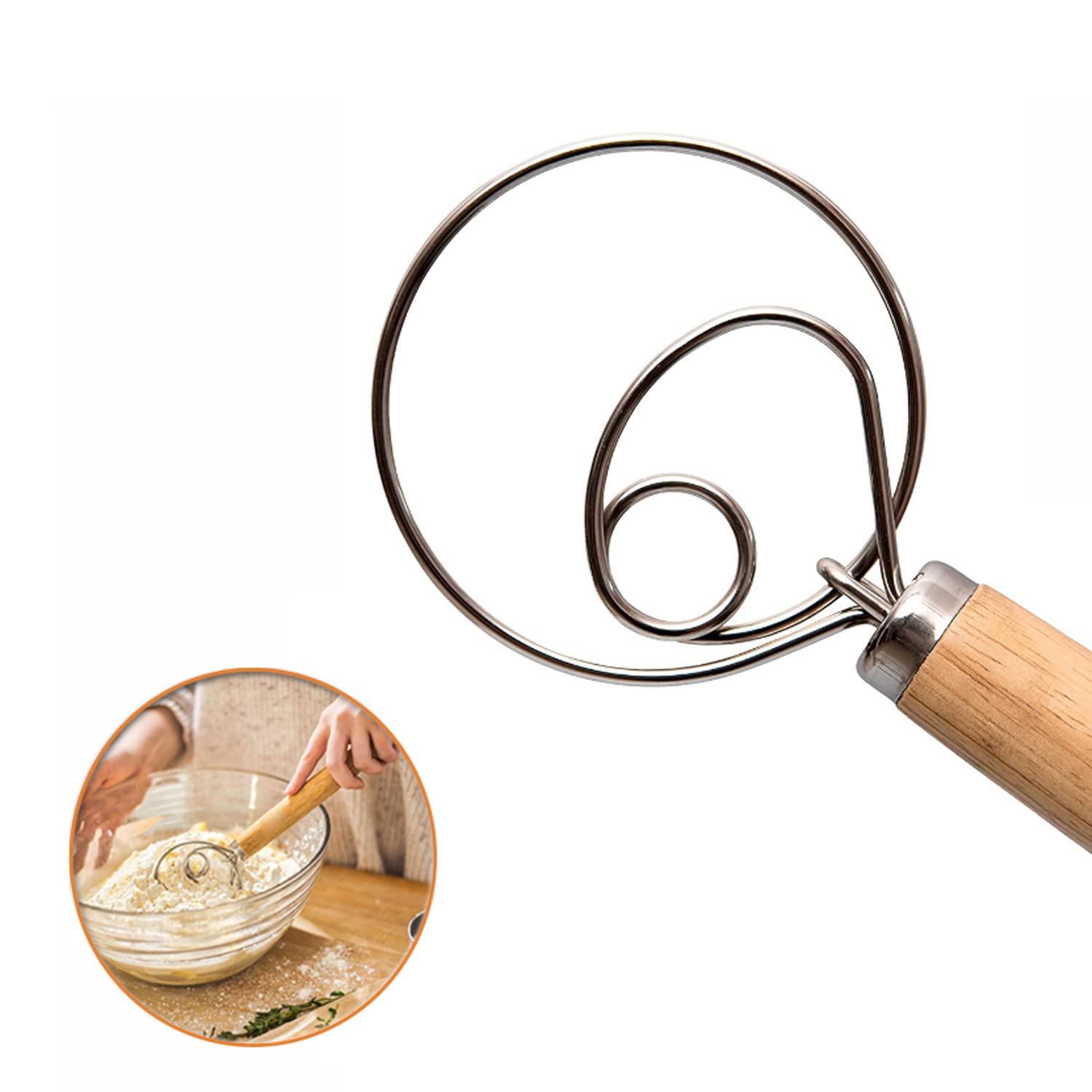 Fouet De Pâte à Pain Danois, Fouet De Pâte à Manche En Bois En Acier