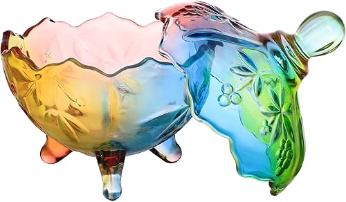 Miniatura 2 de Royal Rainbow - Tarro de boticario con patas de cristal en relieve con tapa, tarro de cristal transparente para bufé de dulces, 22 onzas