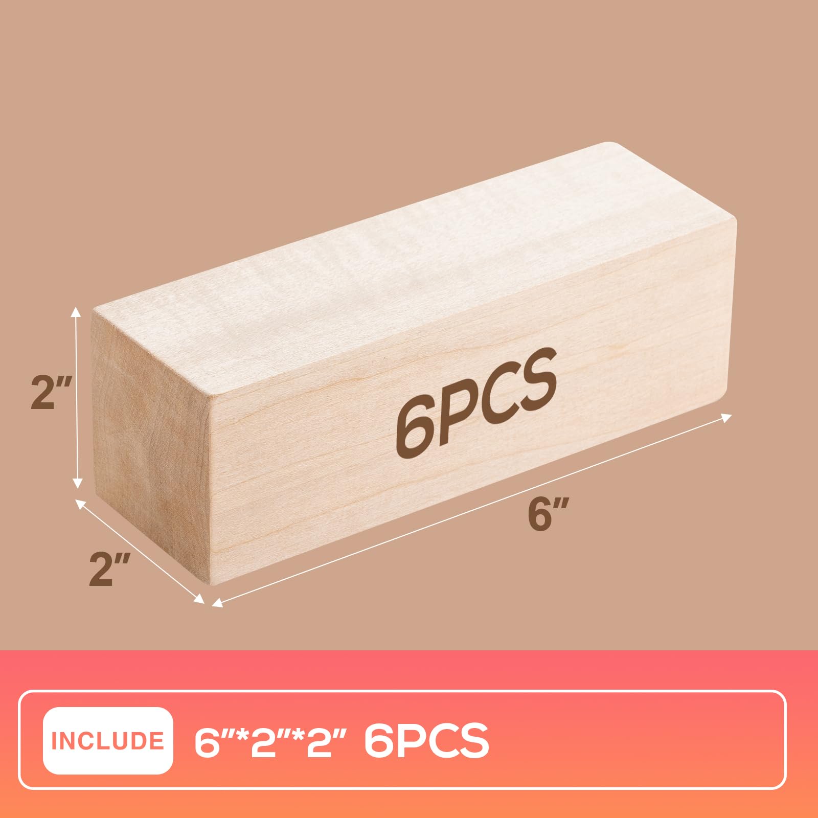 Falling in Art Basswood Carving Blocks, 6 Pcs Whittling Wood Carving Kit, Carving Wooden Blocks for Crafting, Ideal for Beginners and Professional Artists(6 * 2 * 2 6PC)