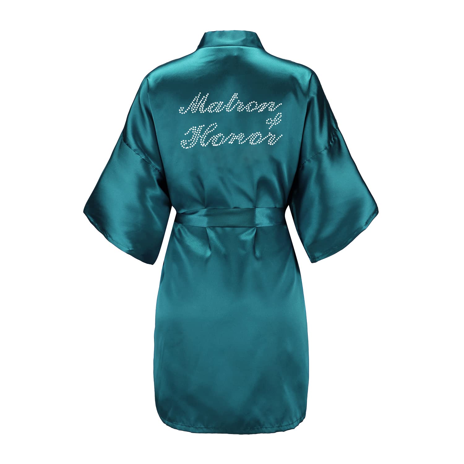 EPLAZA Women's One Size Silver Rhinestones Bride Bridesmaid Short Satin Robes for Wedding Party Getting Ready