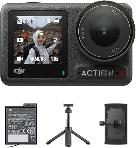 DJI Osmo Action 4 - Combo de senderismo - Cámara de acción 4K con sensor de 11.3 pulgadas, FOV de 155, liberación rápida magnética, 2 baterías que