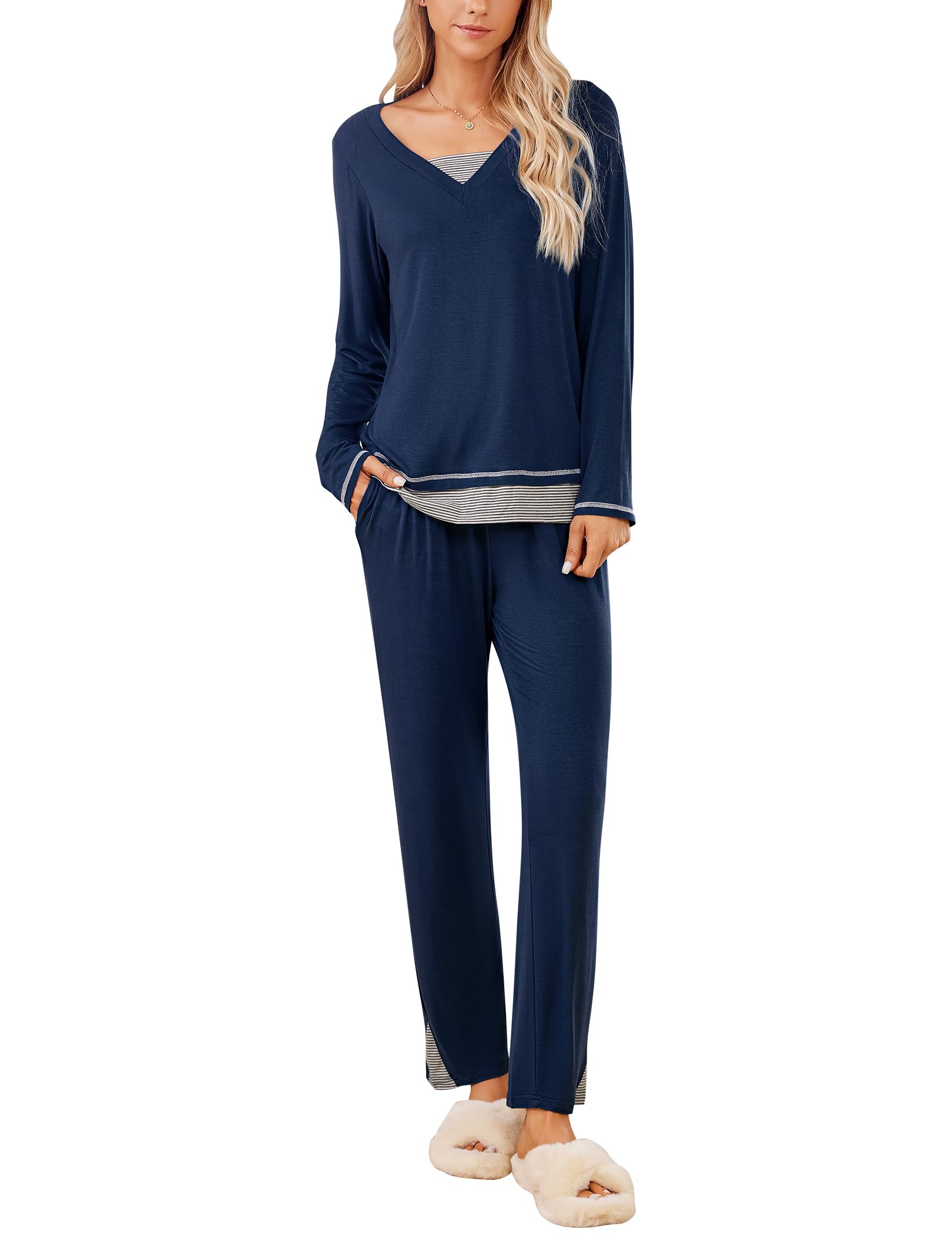 ELESOL 2 Piece Outfits For Women Lounge Sets Pajama Sets Long Sleeve With Long Pants Soft Loungewear
