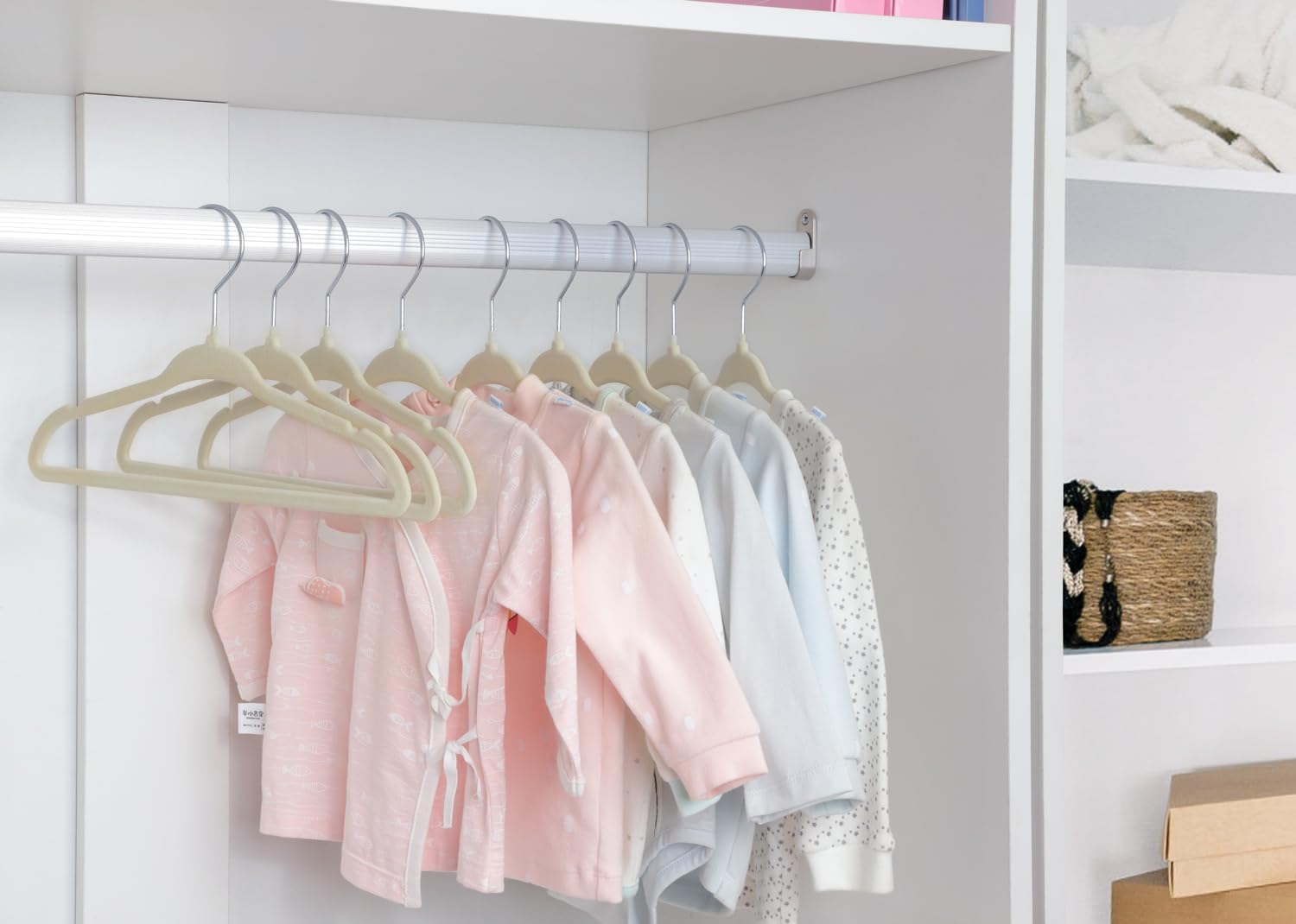 ManGotree Baby Velvet Clothes Hangers, Kids Toddler Children's Hangers for Clothes Space Saving Non-Slip (30 Pack, Beige) - Image 7
