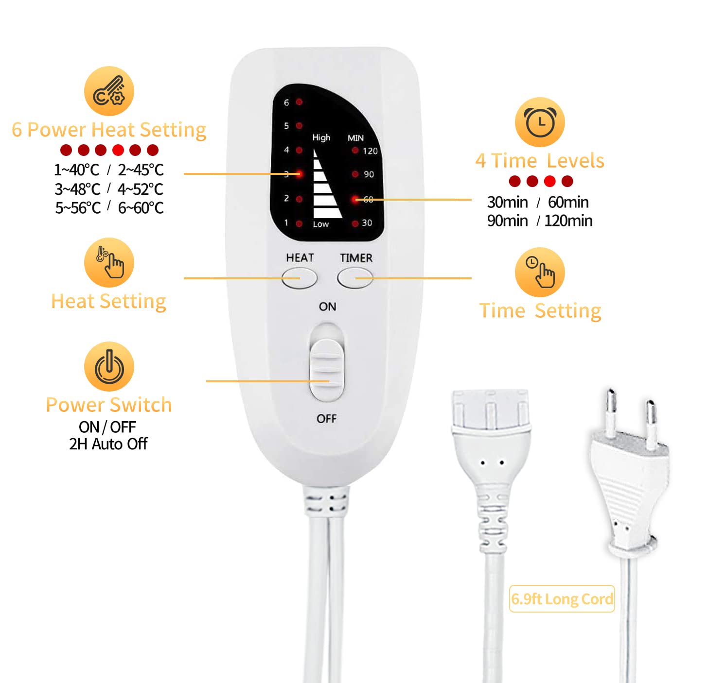 Cuplu 40x40 Calienta Pies Electrico de Calentamiento Rápido,6 Niveles de Temperatura y 4 Temporizadores,Apagado Automático,Calentador Pies electrico Lavable por Mujeres/Hombres (Gris Oscuro)