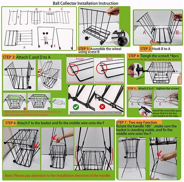 Miniatura 7 de Colector portátil de pelotas de tenis de pickleball con rueda, capacidad de 90 pelotas de tenis, cesta de pickleball recolectora, contenedor de