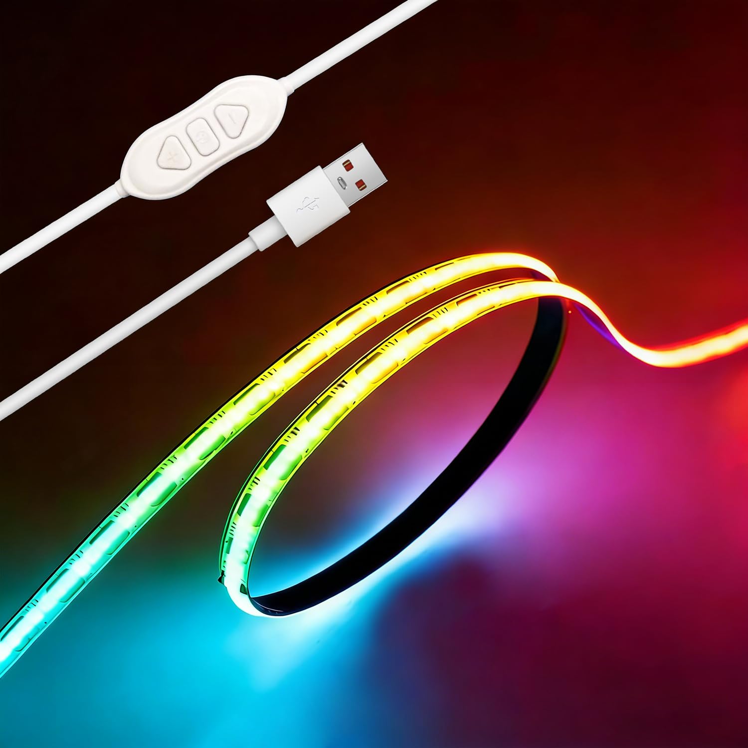 ZSLAIFU 5V RGB USB LED Light Strip, 6.56FT COB LED Strip Lights, RGB 5V LED Lights, Small LED Strip Light, TV Lights for TV Under Cabinet Kitchen Living Room Shelving or Displays (RGB, 6.56ft)