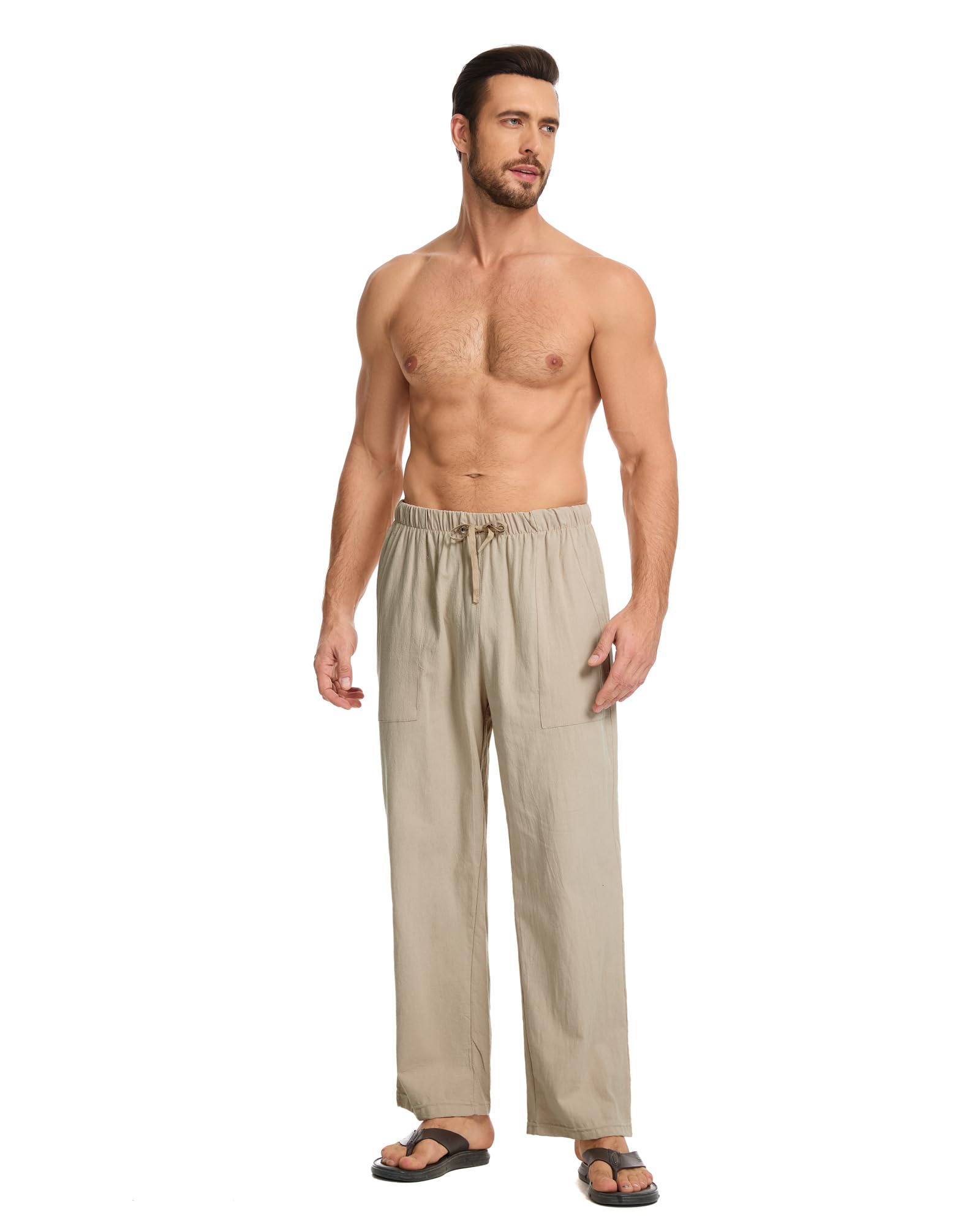Cegerne Pantaloni di Lino da Uomo Pantaloni Estivi Lunghi Leggeri Medievale vestibilità Ampia Casual Pantaloni Casual Spiaggia