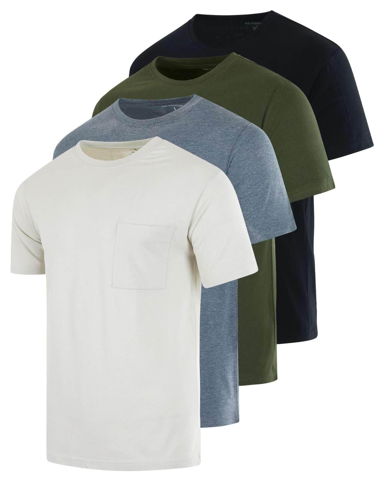 Real Essentials 4 Pack: Men's Cotton Performance Short Sleeve Crew Neck Pocket T-Shirt Athletic Top (Available in Big & Tall)