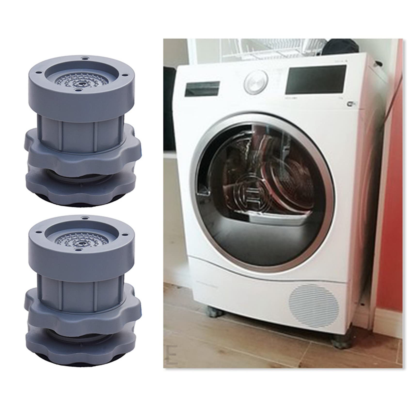 12PC Regolabile nel Altezza per Lavatrice Pad Anti Vibrazione Antiurto Piedini Antiscivolo Tappetino per Frigorifero Protezione per Mobili-Grigio