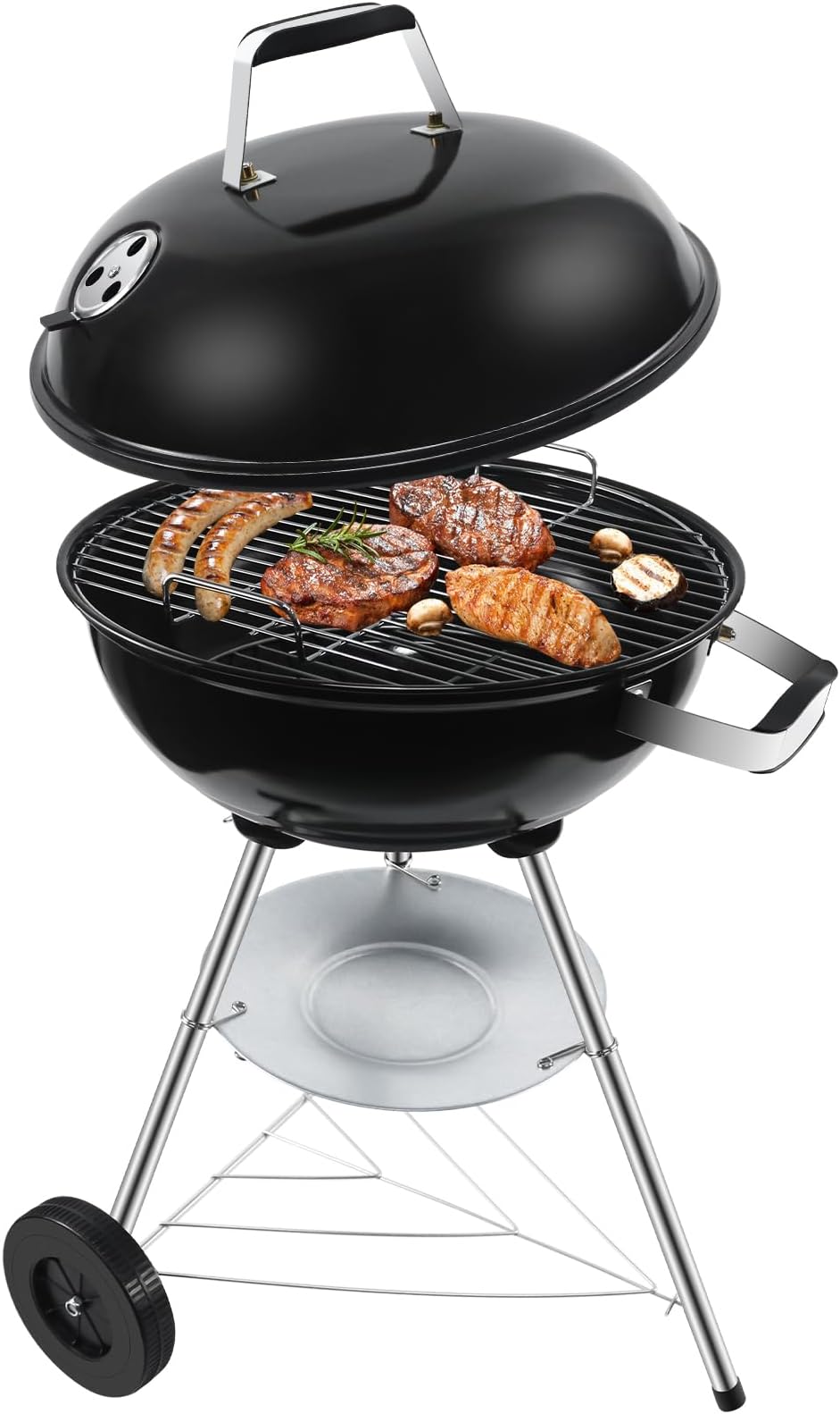 Barbecue a Carbone Portatile con Coperchio e Ruote – [Taglia M]