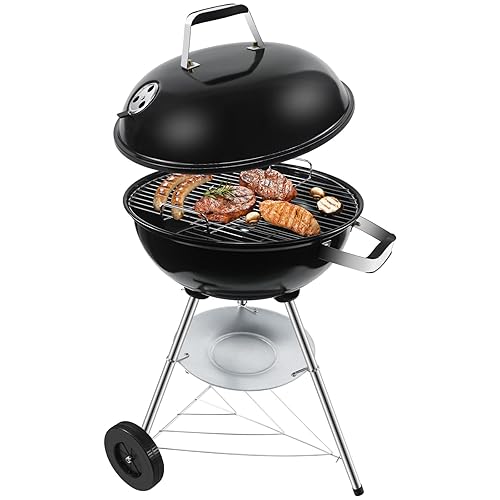Barbecue Charbon Rond avec Couvercle et Roues BBQ Portable Barbecue