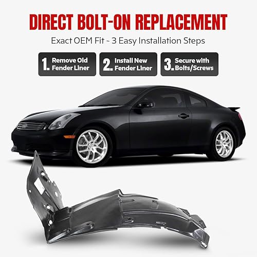 Miniatura 5 de FITRITE Auto Parts Nuevo delantero izquierdo lado del conductor guardabarros para Infiniti G35 2003-2007, sección delantera, cupé, hecho de plástico