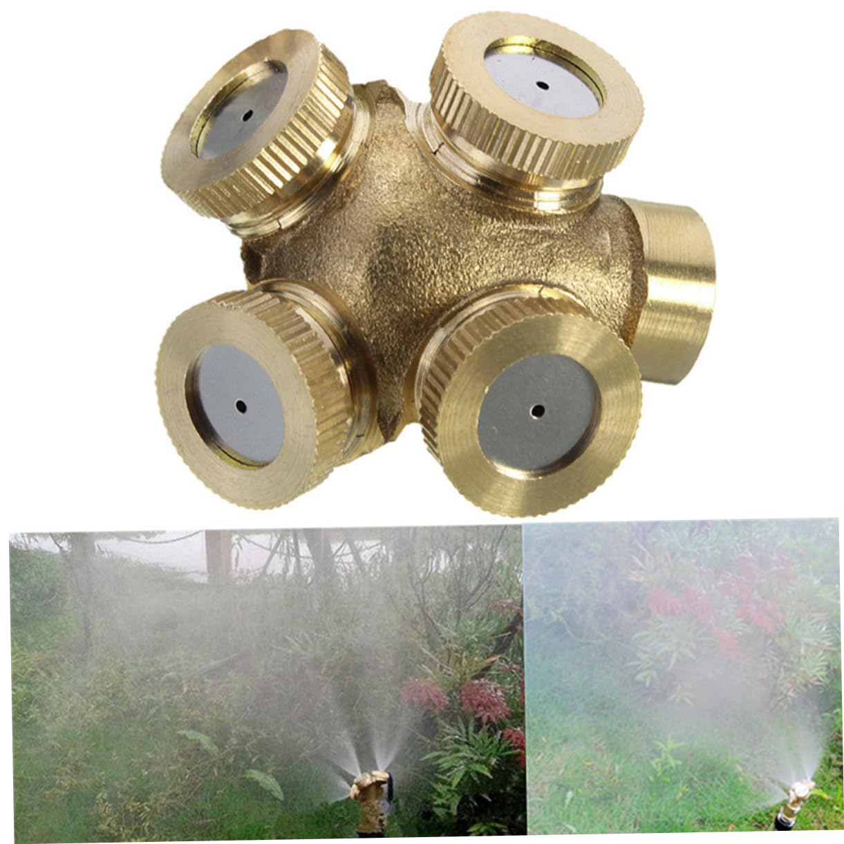 POPETPOP 4Hole Brass Spray Nozzle for Agricultural Irrigation Garden Misting Sprayer Fitting for Cooling Roofs Application and Area Watering