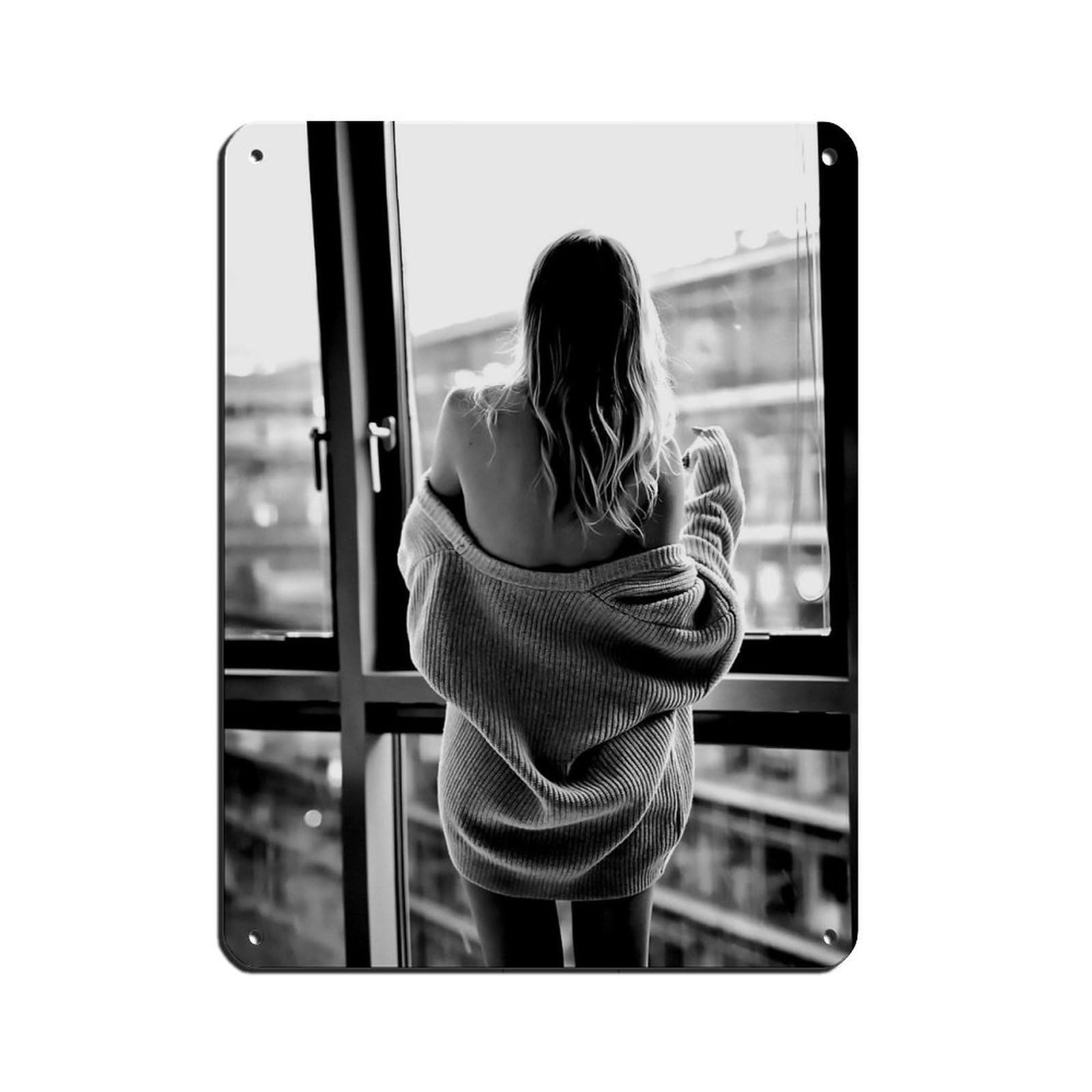 Woman in Window, Feminist Poster Tin Sign Vintage Metal Pub Club Cafe Bar Home Wall Art Decoration Poster Retro 12x16inch(30x40cm)