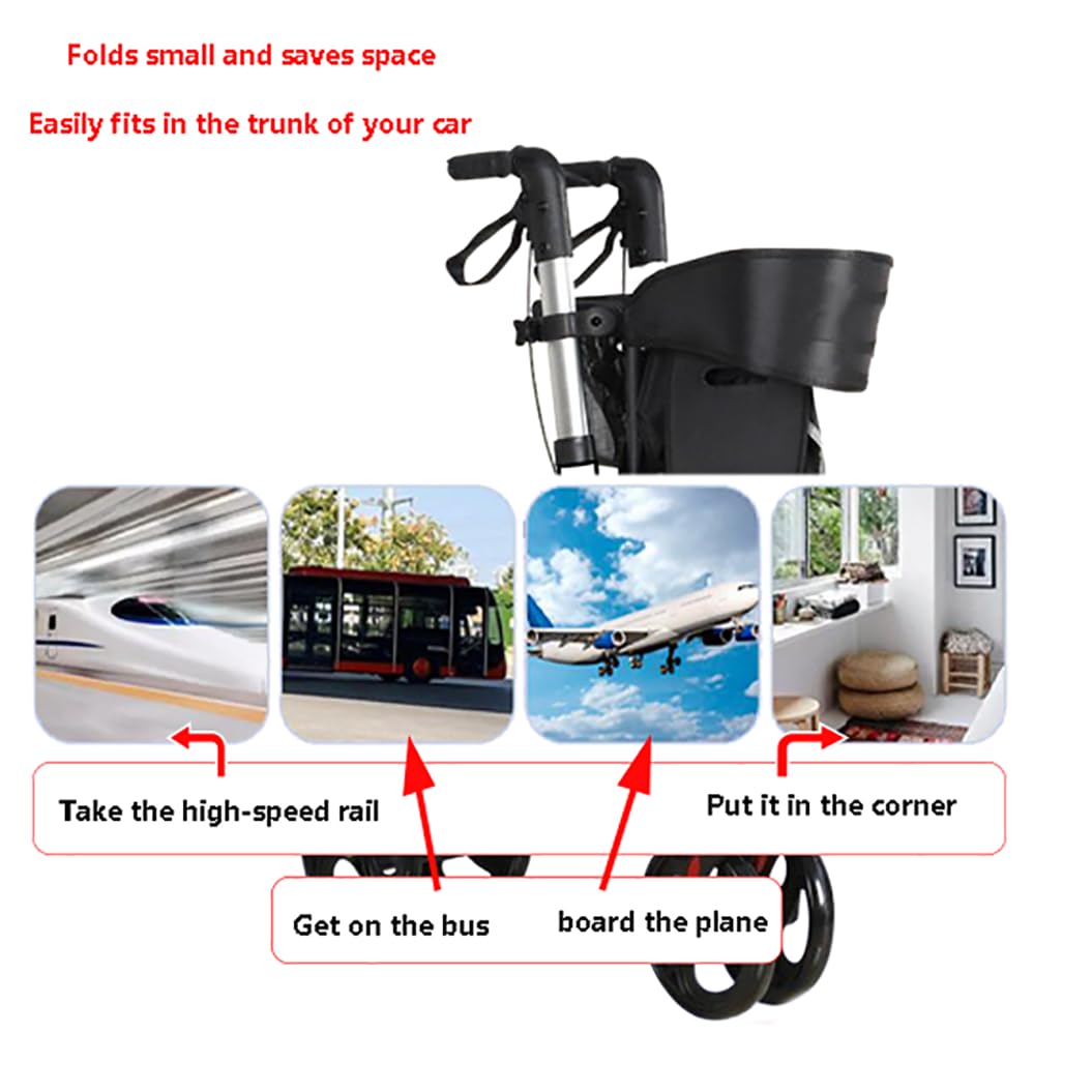 4 Ruedas Caminadores para Mayores,Andador para Exteriores de Aluminio,Andador plegable ligero,Rollator,altura ajustable,Andador para ancianos red