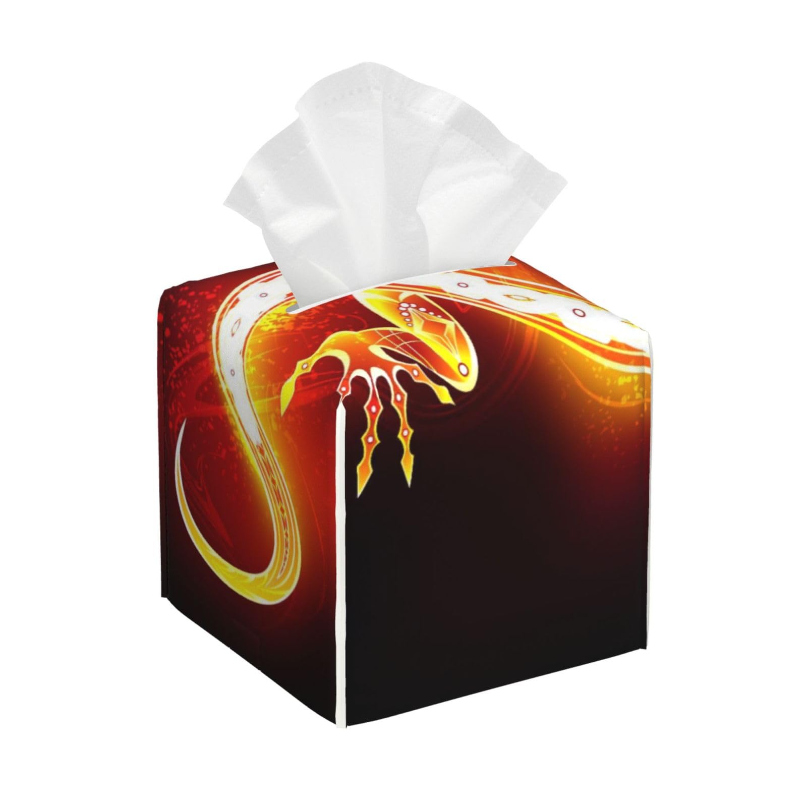 Artistic Drawn Fire and Flame Salamander On Black Background PVC Cube Tissue Pack for Home Office Bathroom Use