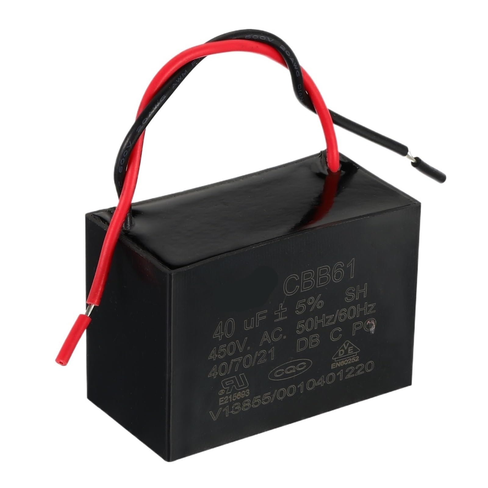 Condensador de ventilador de techo CBB61, 1/2 Uds., 12uF-40uF, 450V CA 50/60HZ con 2 cables for Motor de ventilador de aire acondicionado, condensadores de funcionamiento en estrella(2Pcs 16uF)