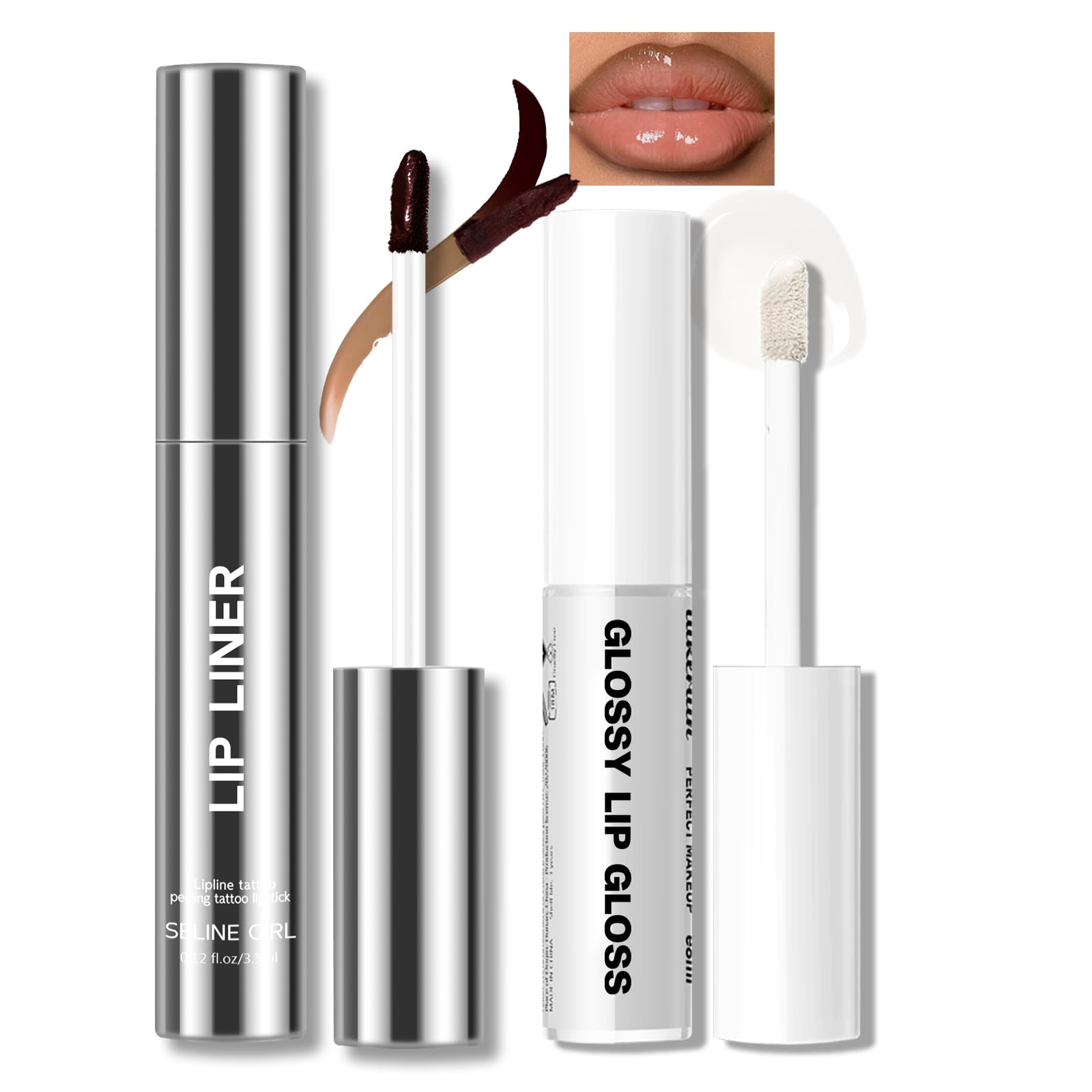 Peel Off Lip Liner Stain Tattoo, Long Lasting Waterproof Lip Stain Peel off, Tattoo Brown Lip Liner and Lip Gloss Combo, Non-Stick Cup Nourishing Lip Gloss Set Lipstick Makeup
