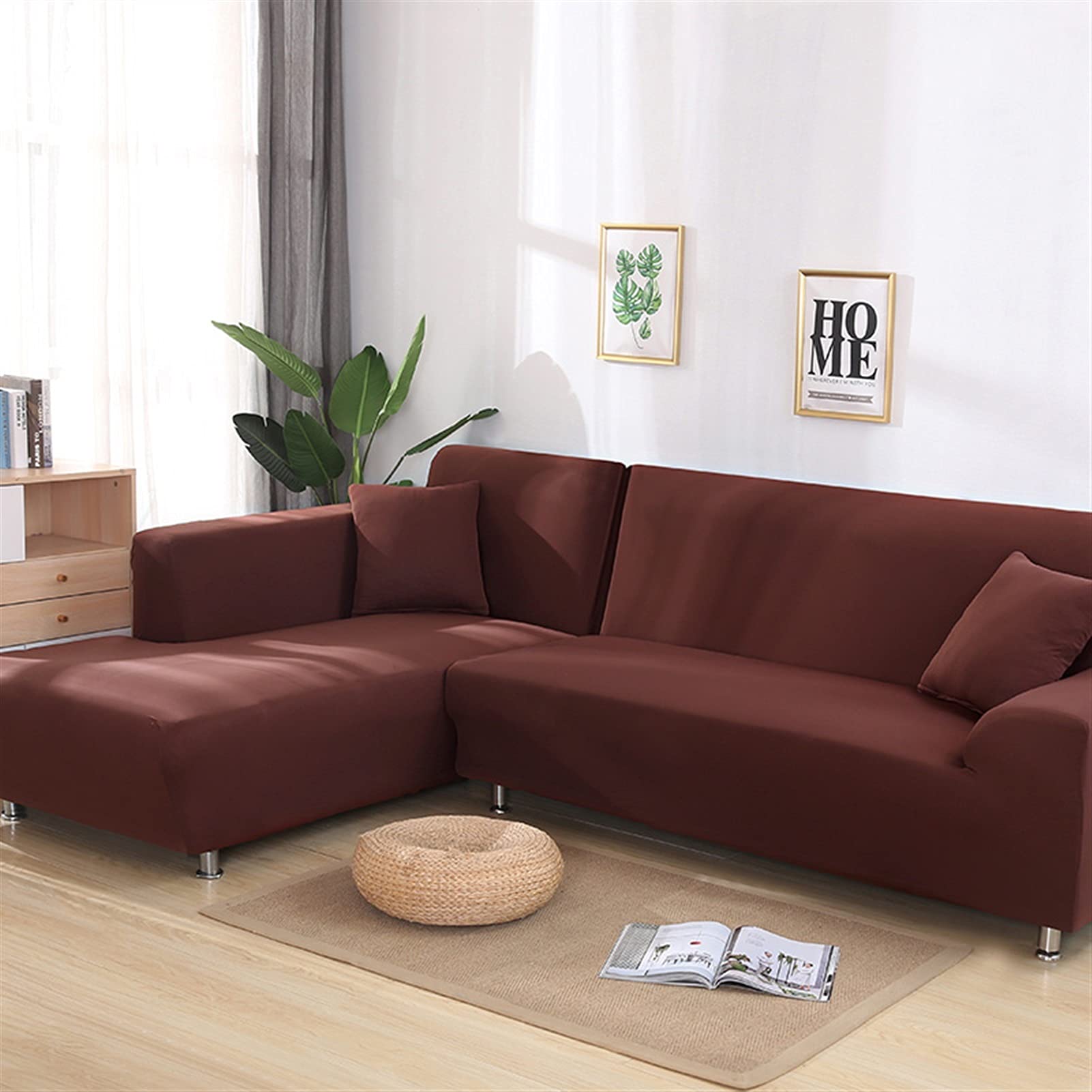 Cubierta de sofa spandex protector elastico color solido 3 plazas para sofa en L
