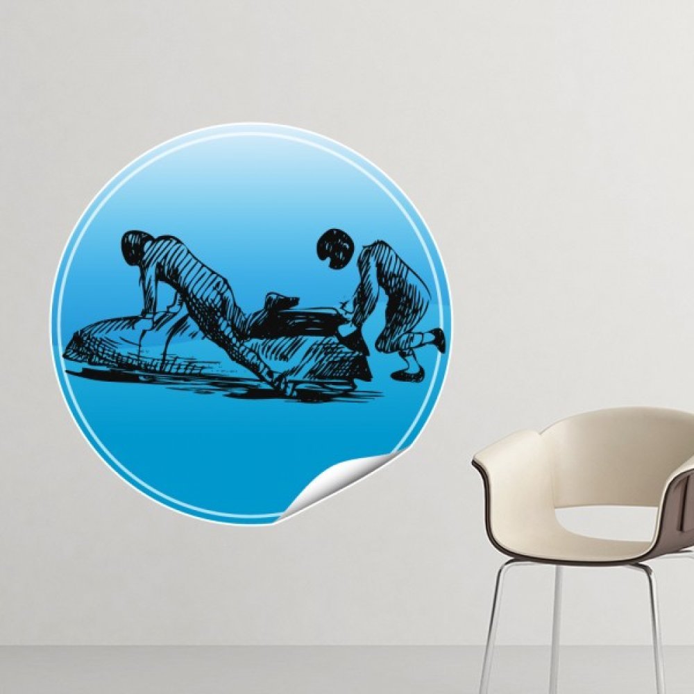 Stickers art mural de skis et bottes rétro bleu et blanc aquarelle amovible pour chambre 80cm