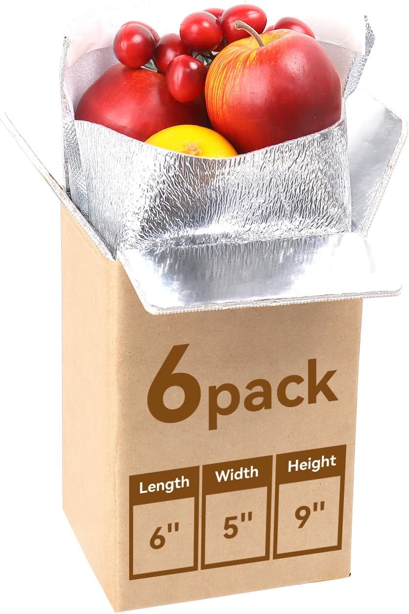 Insulated Shipping Box with Aluminum Foil Insulated Bag, Cold Shipping Boxes for Frozen Food & Hot Food for Packaging, Mailing (6x5x9''-6 Pack)