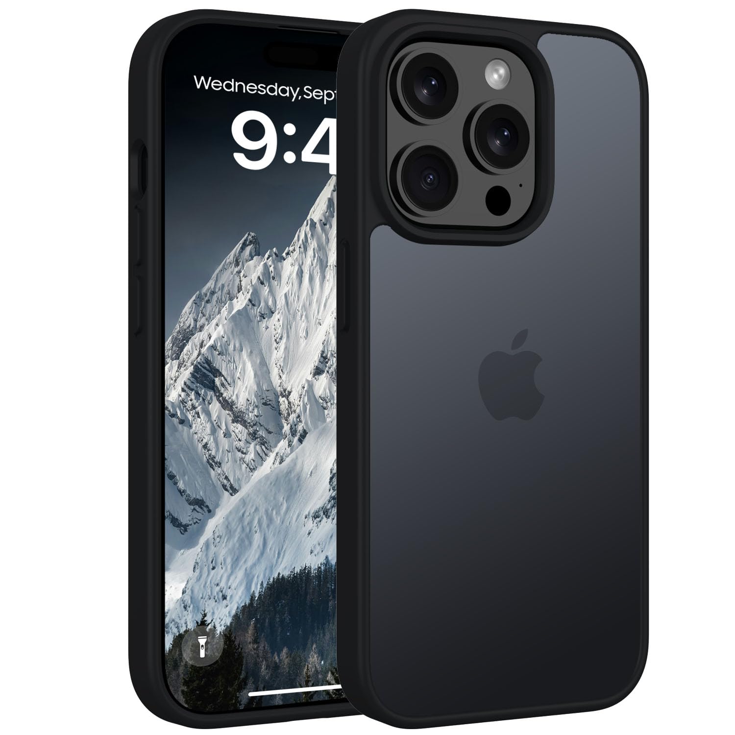 Andwing Matt Hülle für iPhone 15 Pro 6,1 Zoll, Militärstandard FallSchutz Handyhülle für iPhone 15 Pro, Mattierte Durchscheinende Rückseite Schutzhülle, Anti-Fingerabdruck Kratzfest Haltbar Schwarz