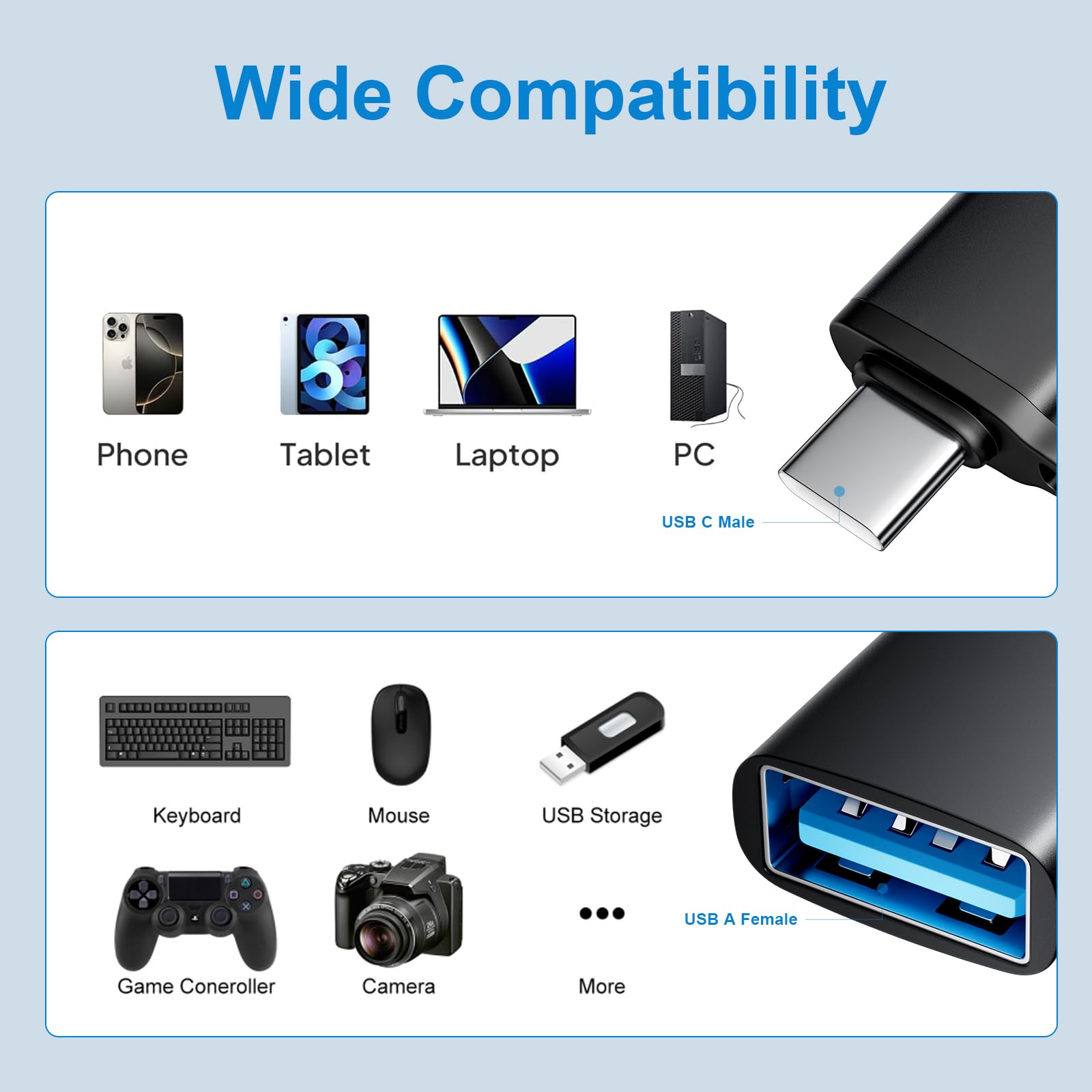 USB-auf-USB-C-Adapter, USB-C-auf-USB-Adapter, USB-C-zu-USB-C-Adapter, USB-C-zu-USB-Adapter, USB-zu-USB-C-Adapter für iPhone, MacBook Pro, iPad, iMac und mehr (10, schwarz)