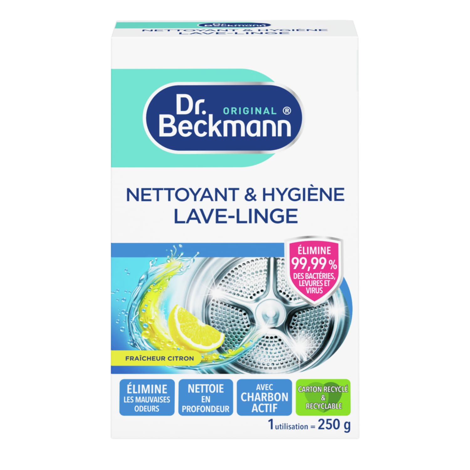Dr. Beckmann Nettoyant & Hygiène Lave-Linge – Désinfecte et Élimine Odeurs Durables – 250g
