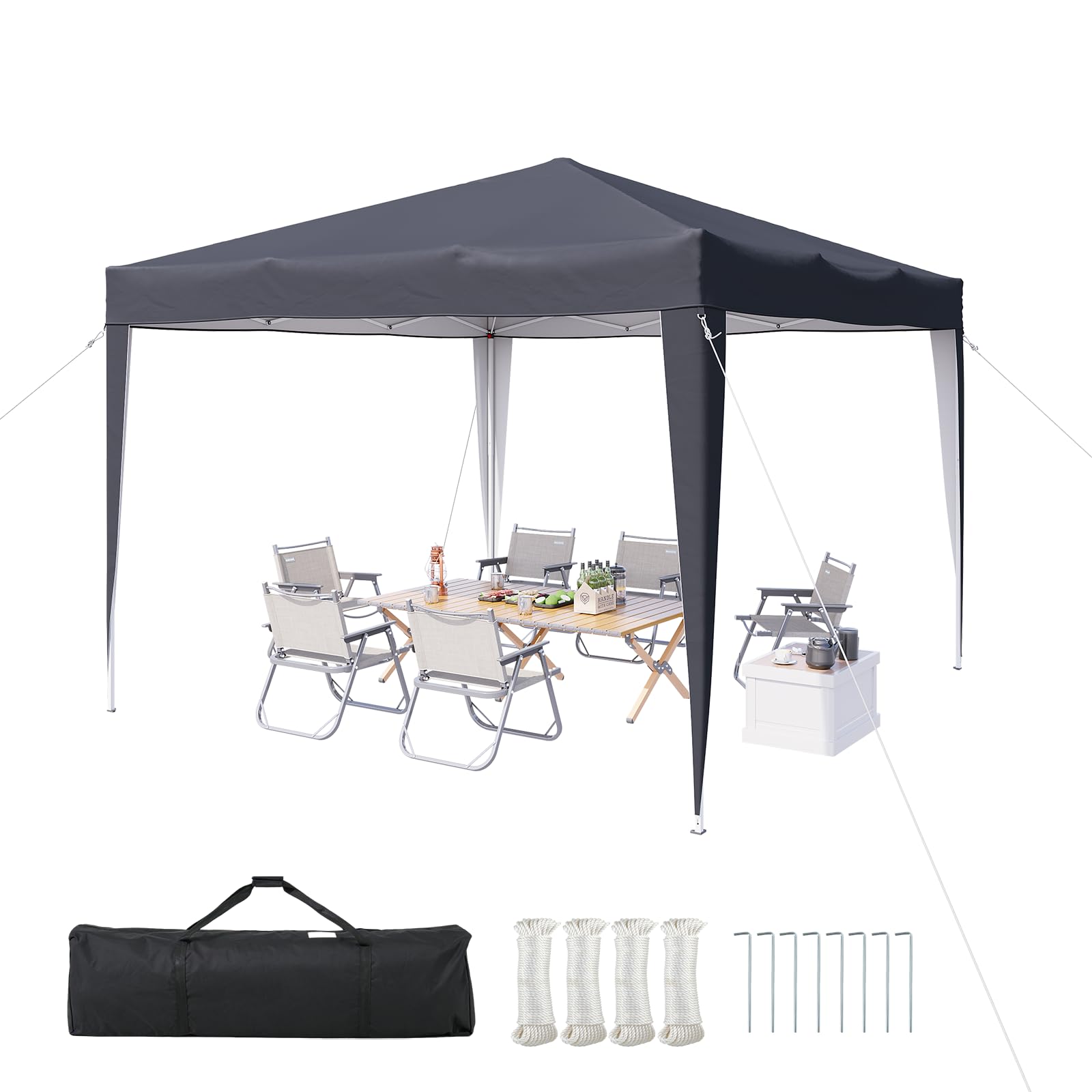 Aoxun Pop Up Pavillon 3x3 Wasserdicht, Metallrahmen-Schutzzelt, Höhe Verstellbar, 3mx3m Faltpavillon mit Tragetasche für Camping Party, Grau