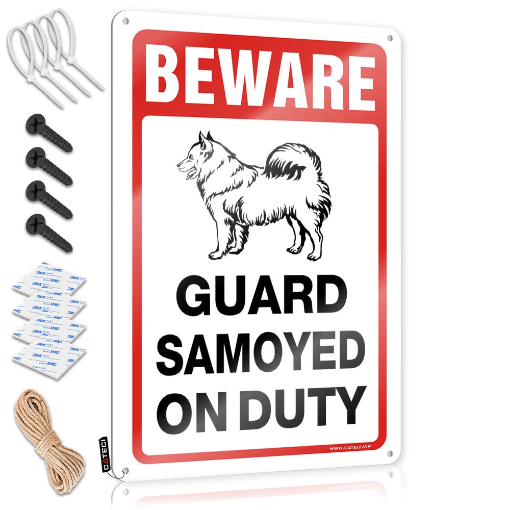 Decaor Items Farmhouse Signs - Beware! Guard Samoyed On Duty Bride Gift Rustic Wall Hanging(30X40CM)