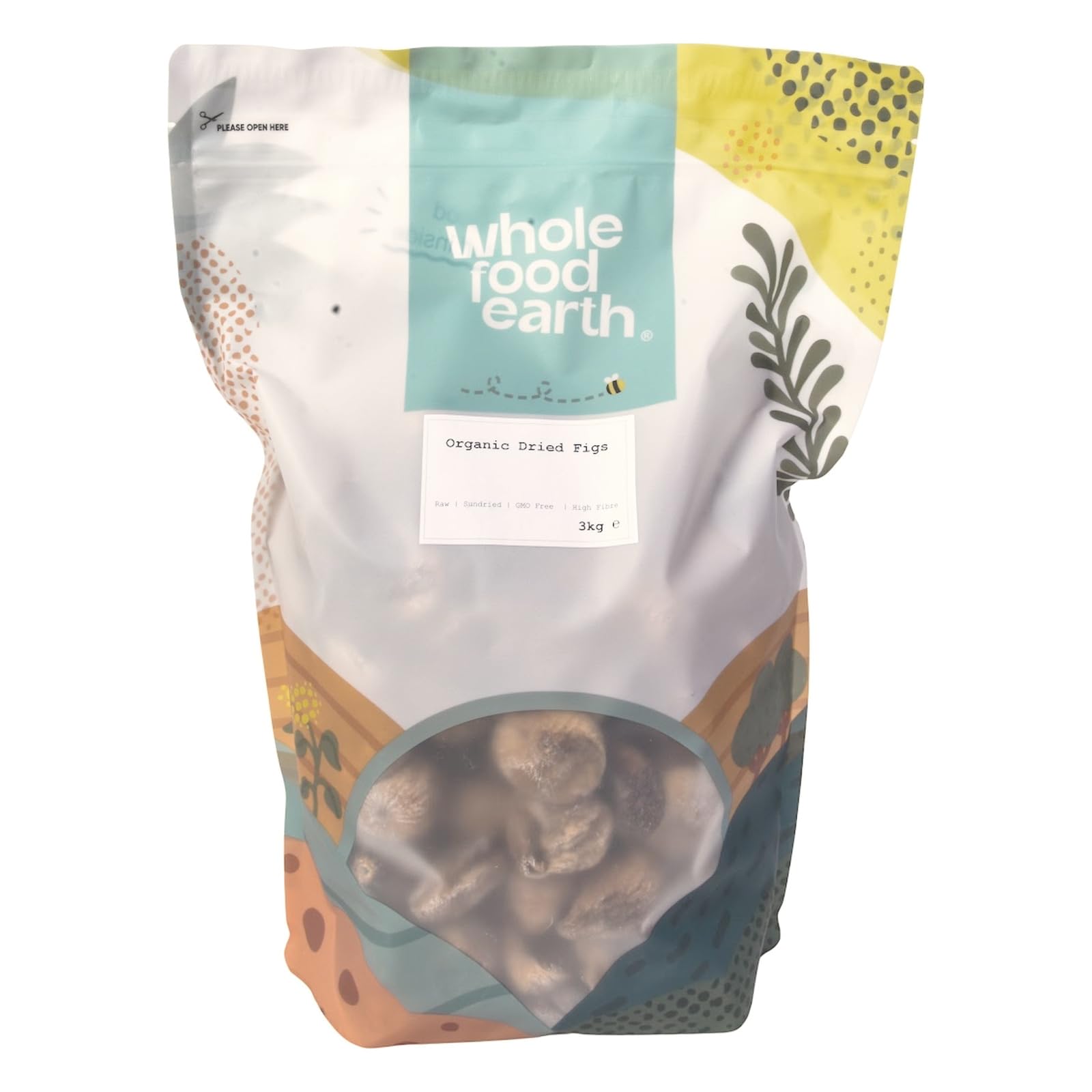 Wholefood Earth - Higos secos ecológicos, 3 kg, secados al sol, crudos, sin transgénicos, veganos, altos en fibra, con certificación ecológica