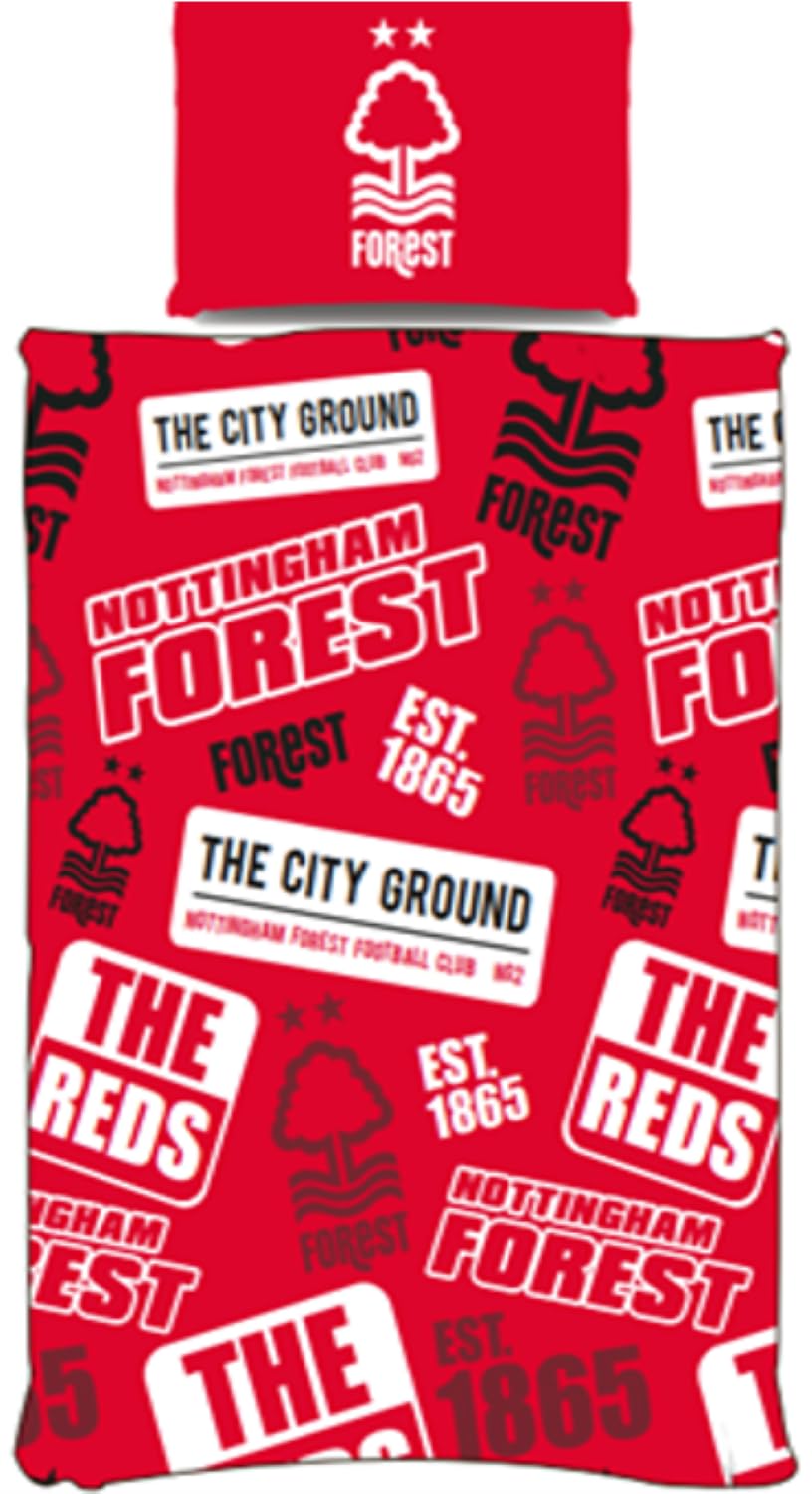 FOCO Nottingham Forest Single Duvet Cover Set Reversible Red Bedding | Official NFFC The City Ground Design | Polycotton Easy Care | Single Bed Quilt Cover with Pillowcase
