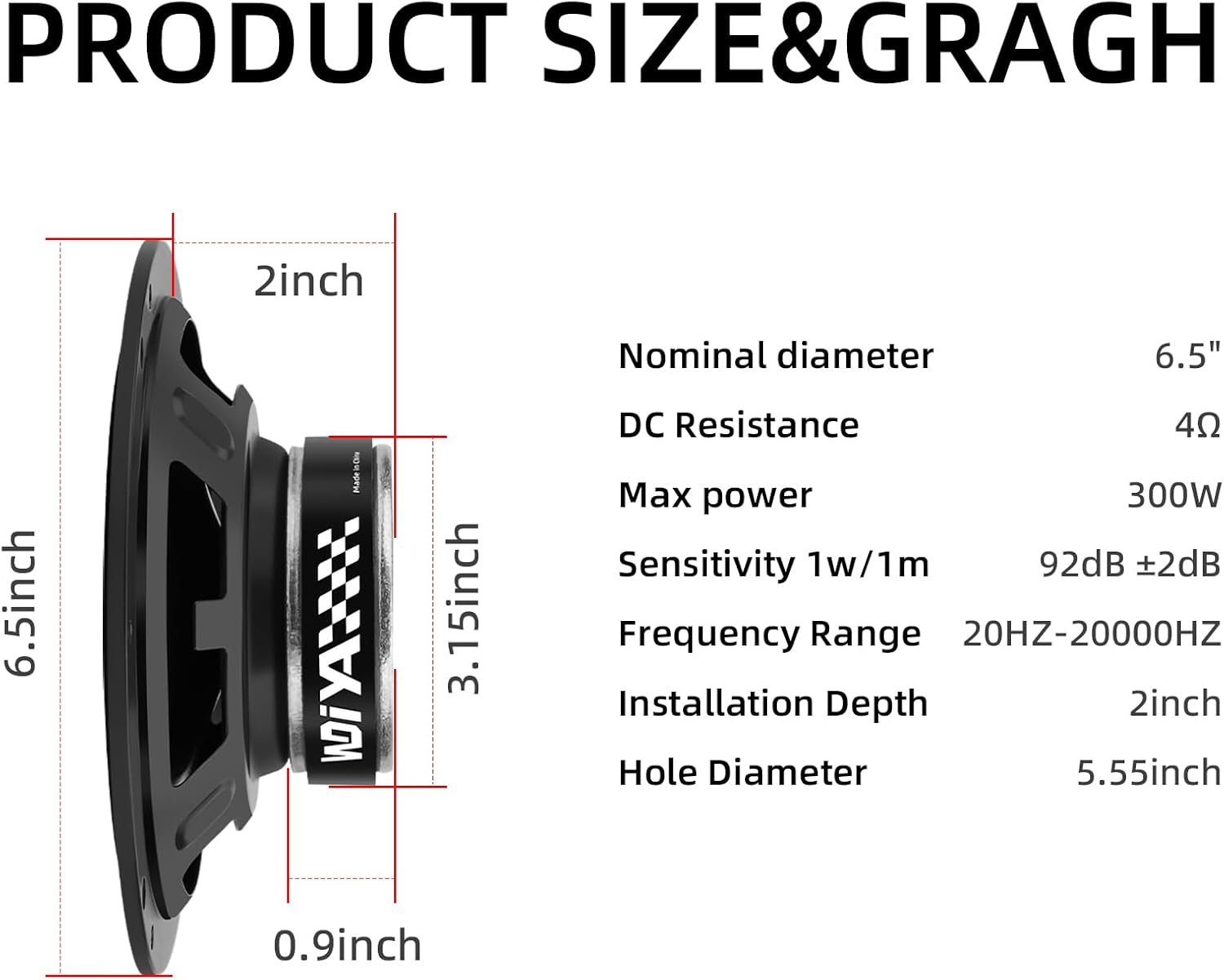 6.5-Inch Car Coaxial Speaker 2-Way Full Frequency High Fidelity Audio 300W Peak Power Professional High-End Stereo Surround Sound Easy Installation for Cars, Trucks, SUVs (Pair, Black)