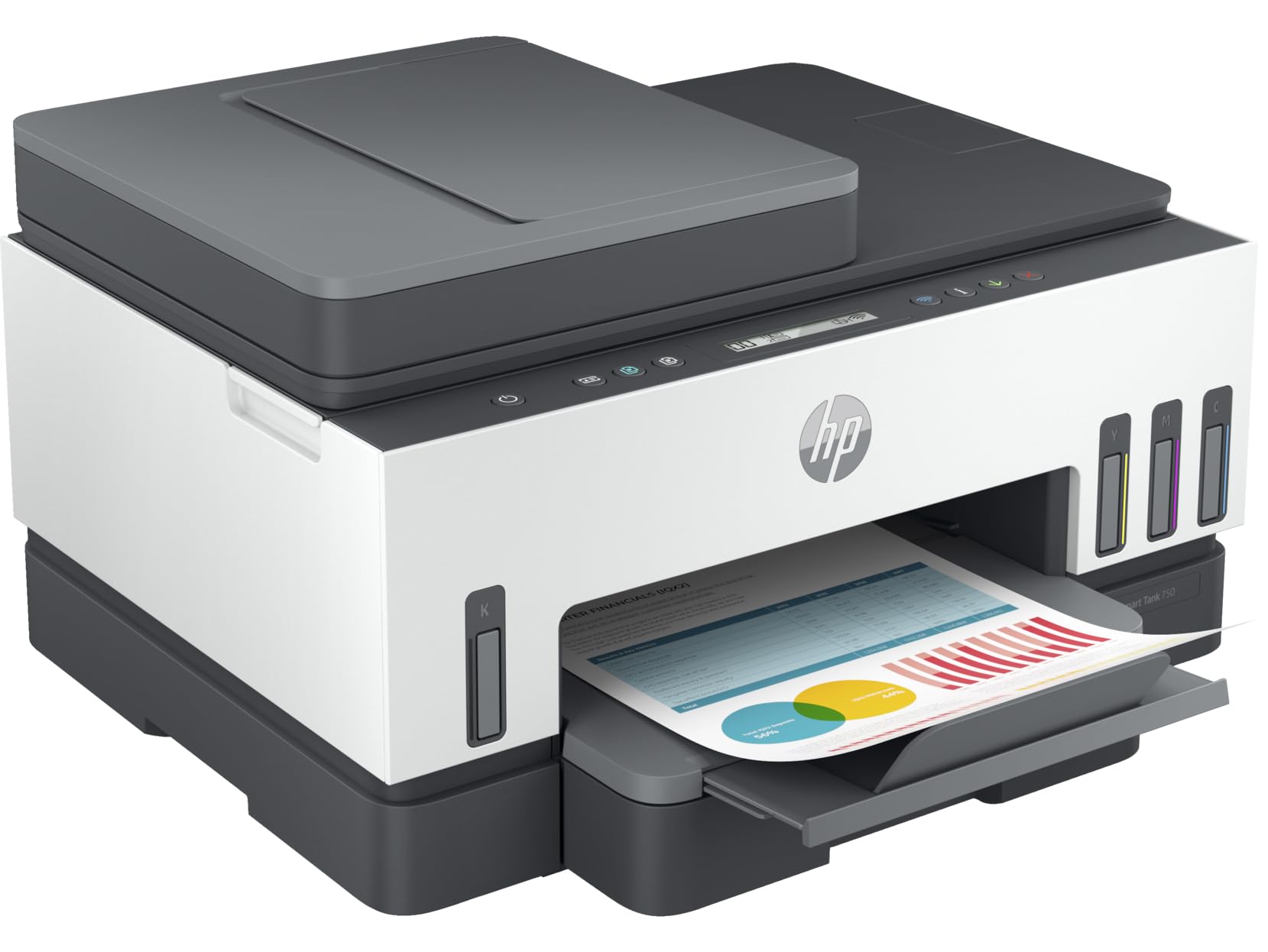 HPSmart Tank 750 All-in-One Printer Wireless, Print, Scan, Copy, Auto Duplex Printing, Auto Document Feeder, Print up to 18000 black or 8000 color pages, White/Grey [6UU47A]