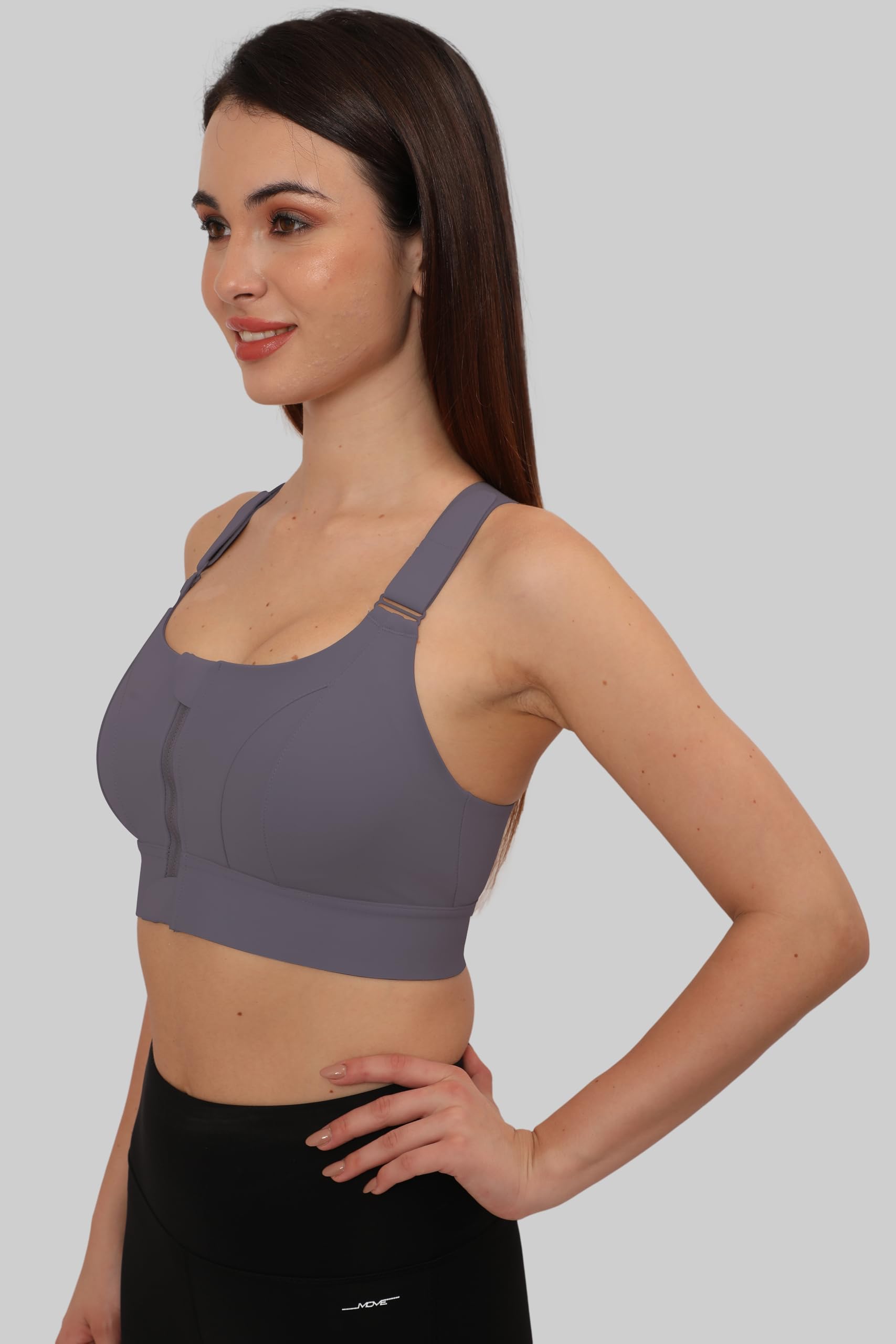 GLAMORAS Women Polyester Spandex Padded Wirefree High Impact Work Out Bra with Support Front Zipper Gym Padded Bras with Adjustable Straps Criss Cross Back Gym Yoga Workout Running, Size: 2XL Purple - Image 2 thumbnail
