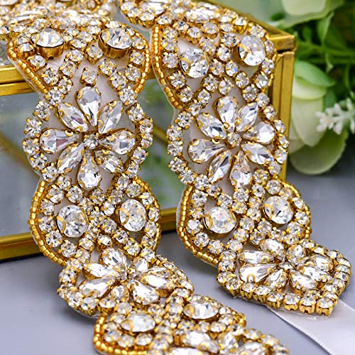 azaleas Women's Crystal Thin Wedding Belt Sashes Bridal Sash Belt for Wedding (S161B-G-IV)(Ivory)2