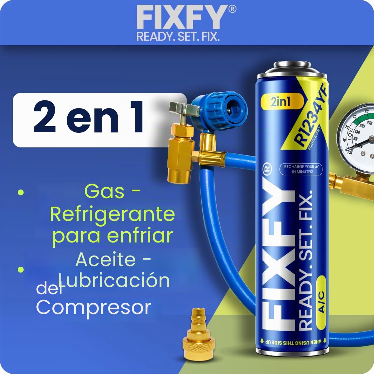 2 en 1 – 2 x 1234yf cambio de gas con aceite – Kit para aire acondicionado 2 x 500 ml, autollenado de aire acondicionado en coches después de 2017