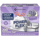 Members Mark Power Flex Tall Kitchen Drawstring Trash Bags (13 Gallon, 2 Rolls of 100 Ct, 200 Count Total), White