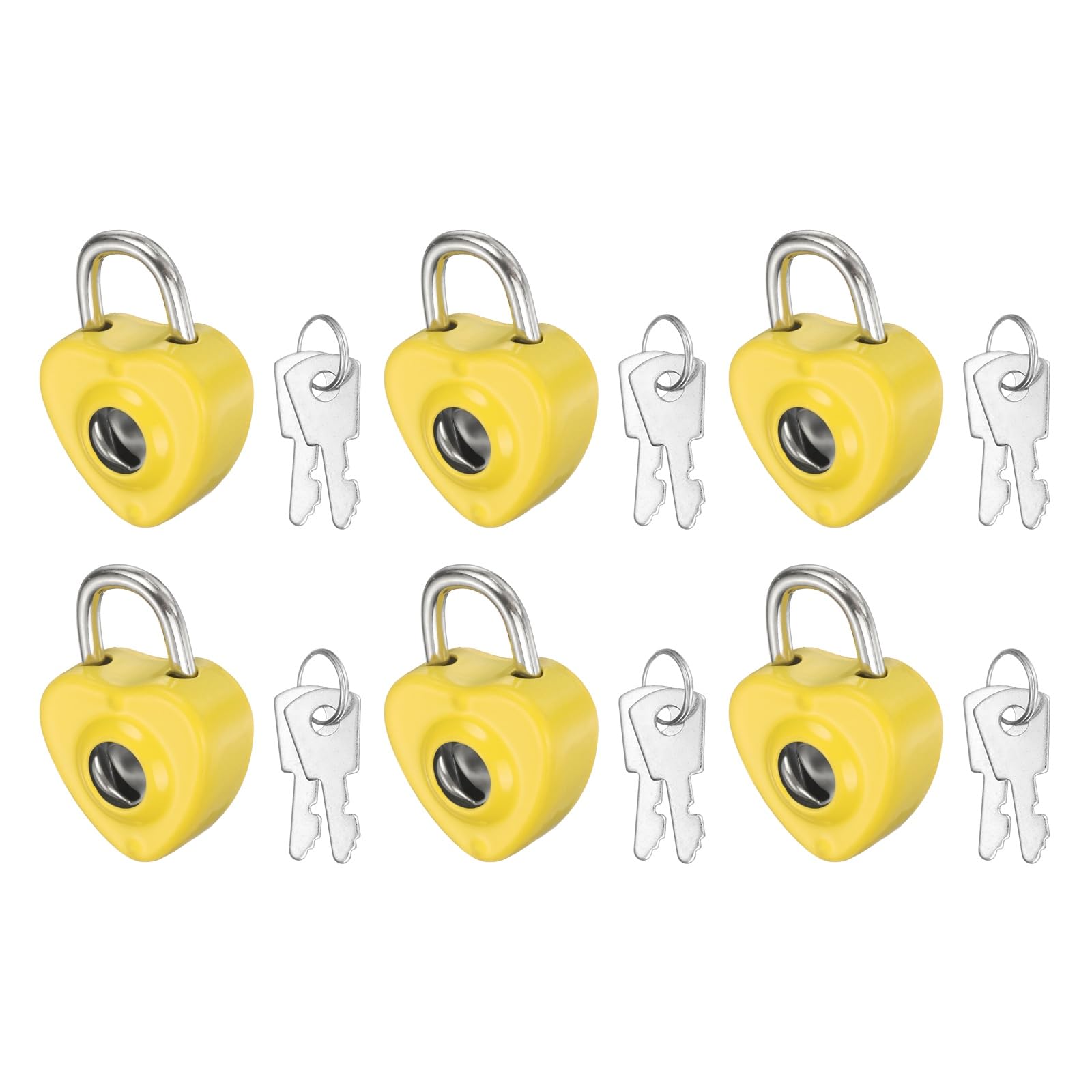 PATIKIL 6Pcs Mini Diary Padlock, Small Metal Heart Shaped Lock Mini Keyed Padlocks with 2 Keys for Diary Book Suitcase Jewelry Box Backpack Luggage, Yellow